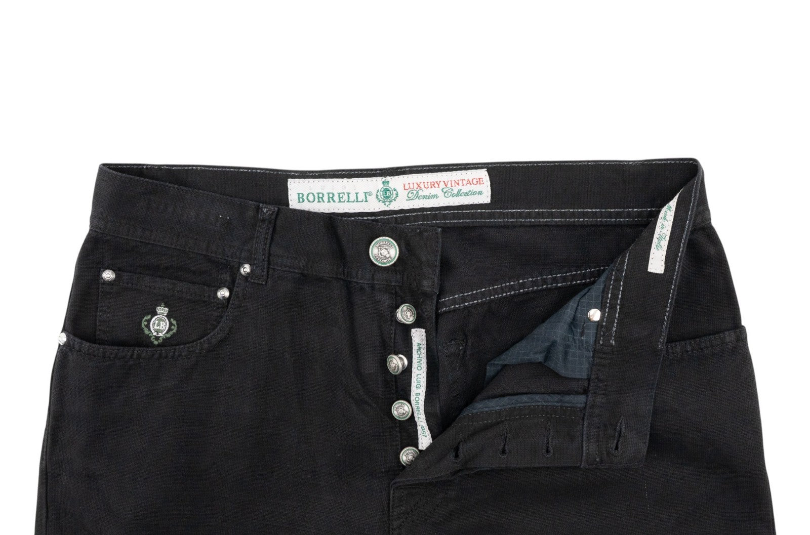 415$ LUIGI BORRELLI NAPOLI Black Denim Jeans Pant Cotton Made in Italy