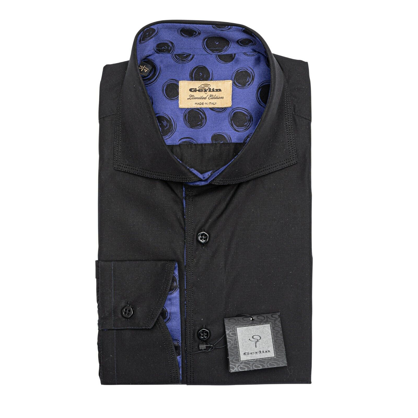 LUXURY 950$ GERLIN Shirt Black 100% ALUMO Cotton + Silk 16-41 ZILLI