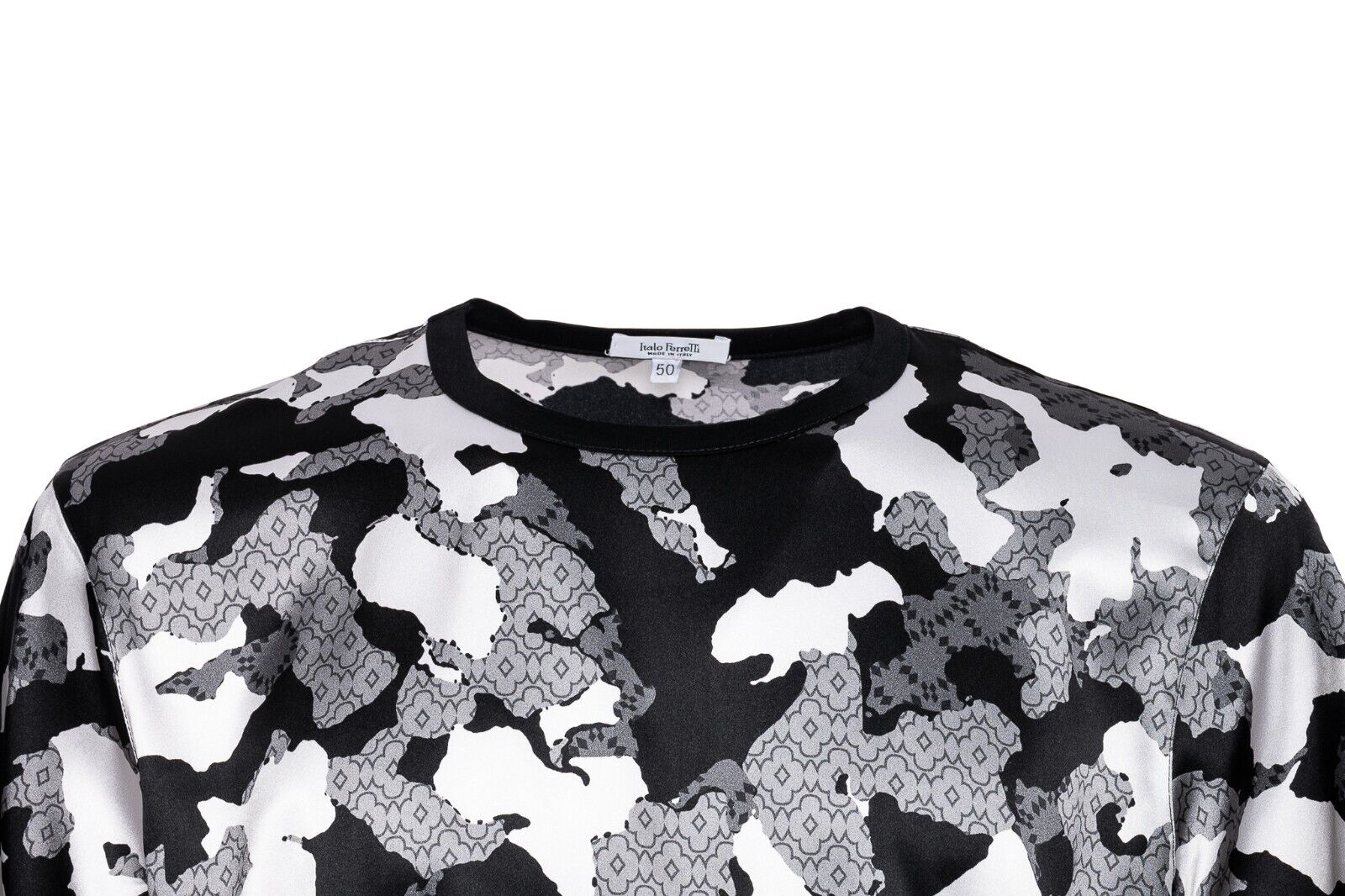 750$ ITALO FERRETTI T-Shirt "CAMOUFLAGE" 100% Silk COMO 40 US / 50 EU BIJAN
