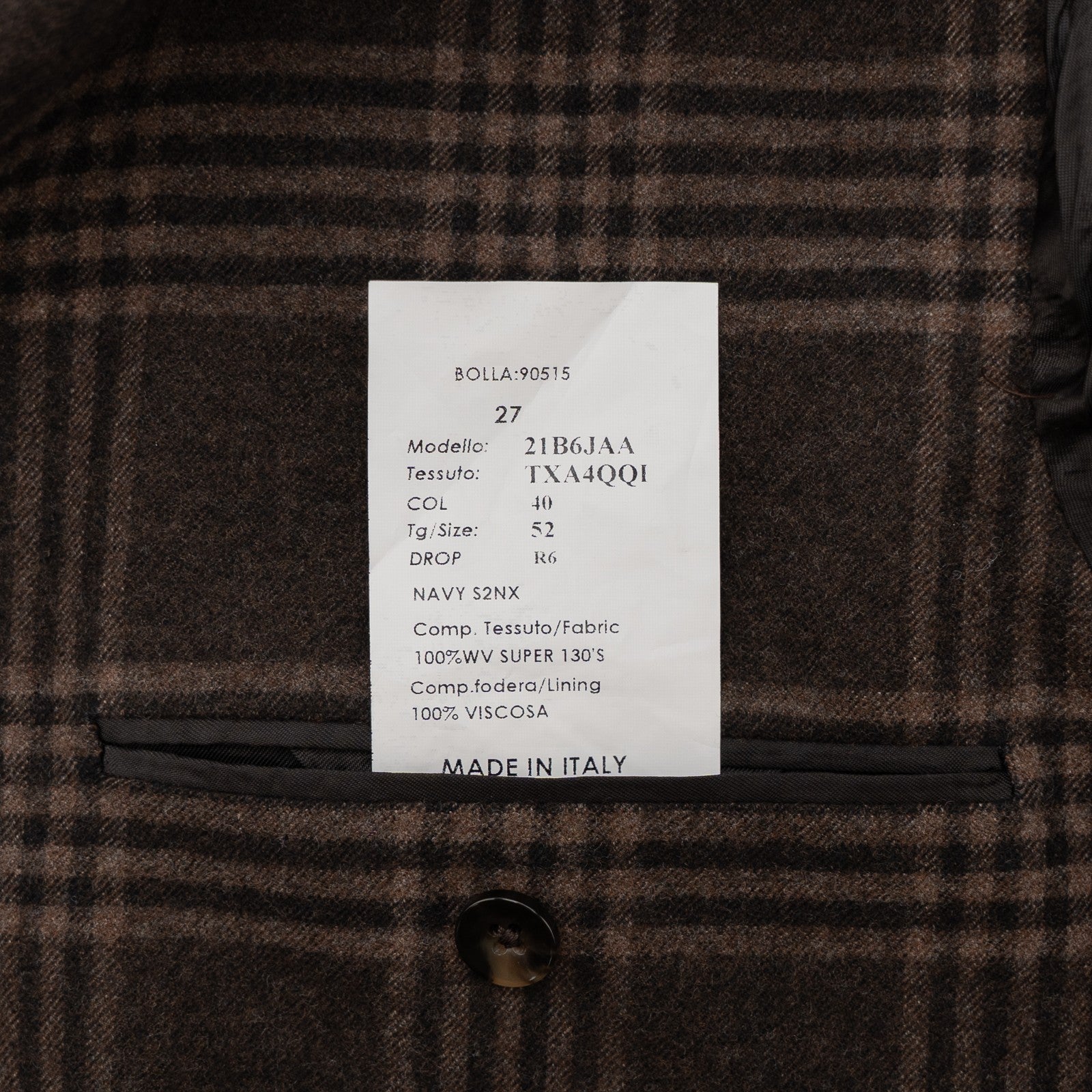 850$ SARTITUDE NAPOLI Brown Jacket Sport Coat Wool Super 130's 42 US / 52 EU
