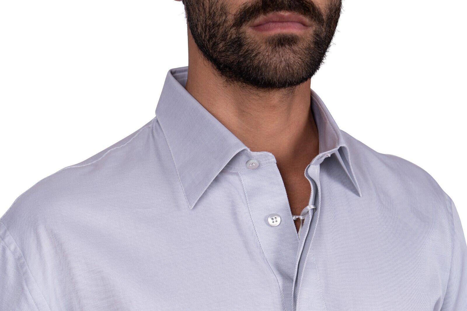 LUXURY 1200$ GERLIN Polo Sweater Grey Shiny ALUMO Cotton Size L BIJAN