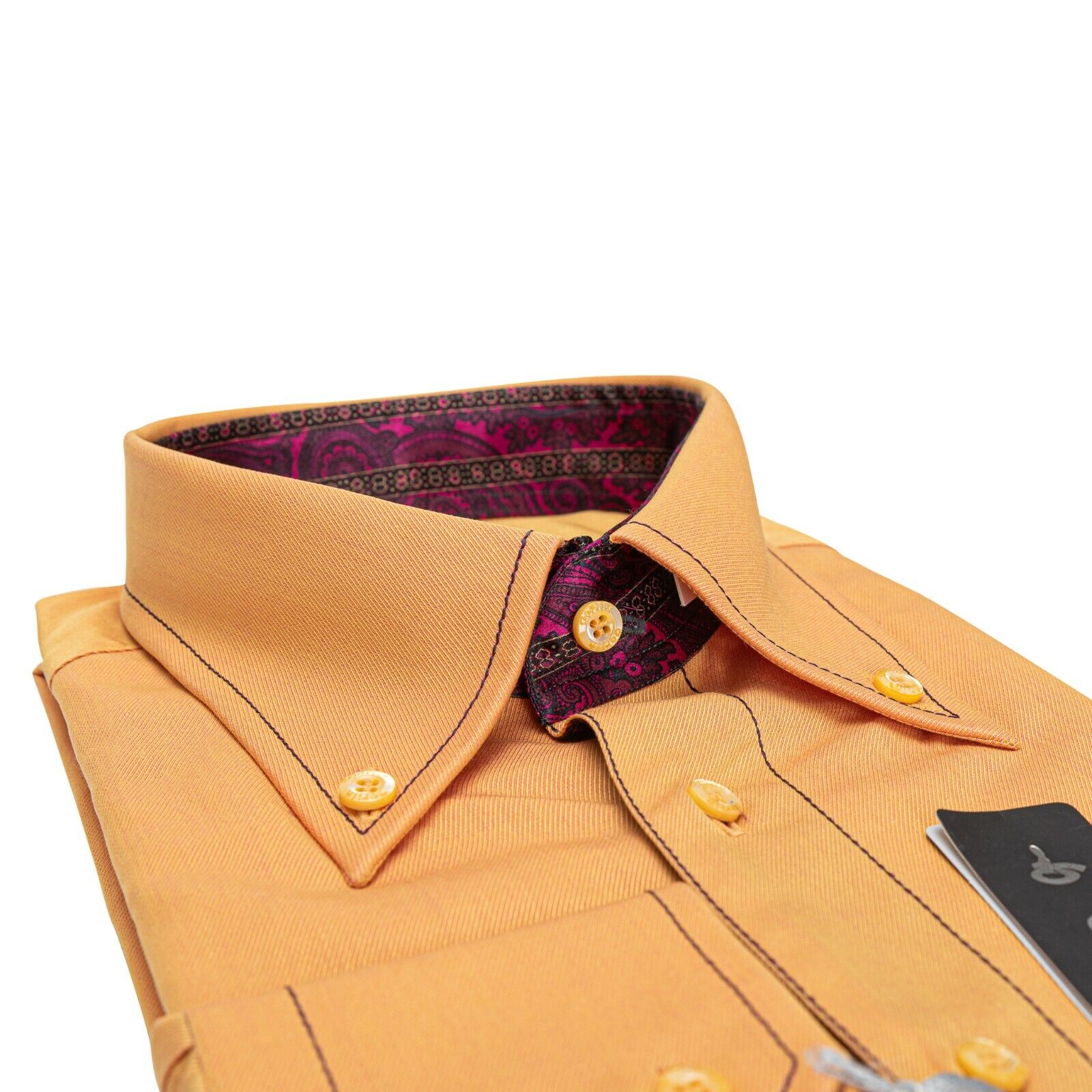 ITALIAN LUXURY 950$ GERLIN Shirt Orange Cotton + Silk 16-41 BIJAN