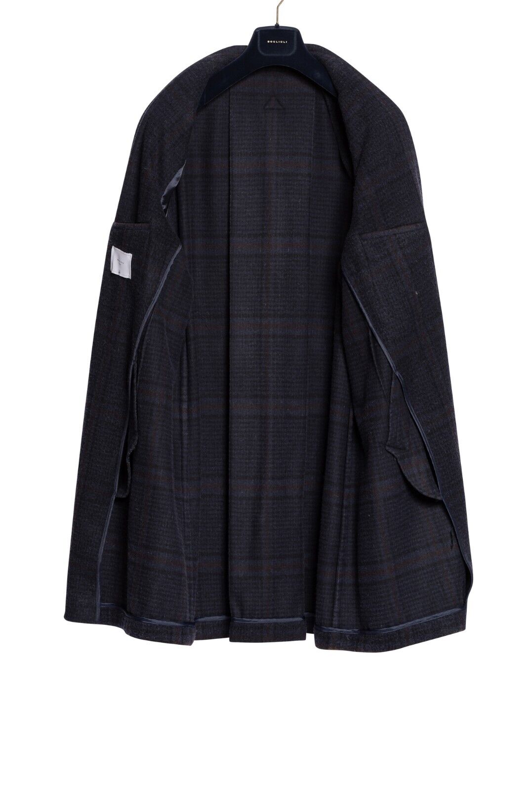 $1850 BOGLIOLI Dark Blue Long Coat Martingale Checks Flannel Wool 40 US / 50 EU