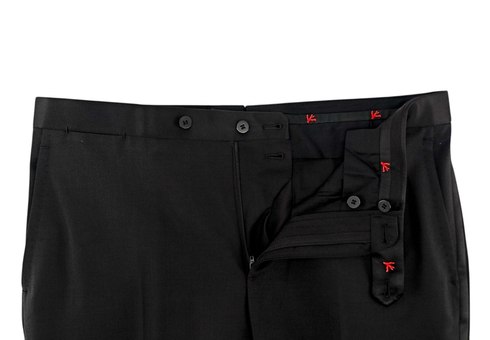 1750$ ISAIA NAPOLI "Sanità" Black Tapered Tuxedo Dress Pant Fine Wool