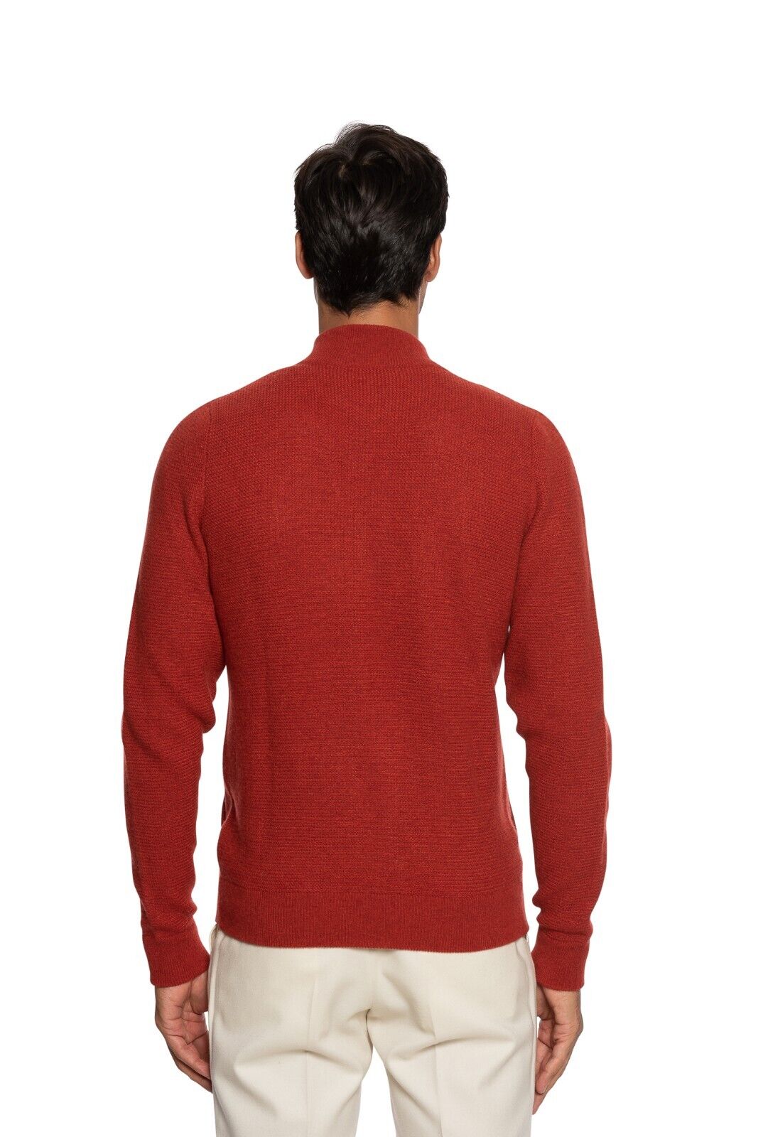 $1600 FEDELI CASHMERE Red Bomber Sweater Suede + 100% Cashmere 40 US / 50 EU