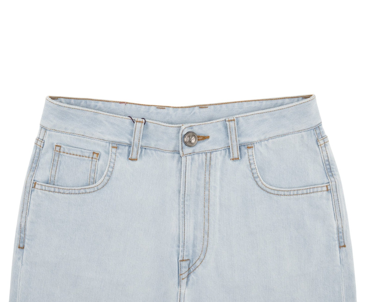 795$ ISAIA Light Blue Denim Jeans 5 Pocket Pant Cotton Wide Flare 24 US 40 EU