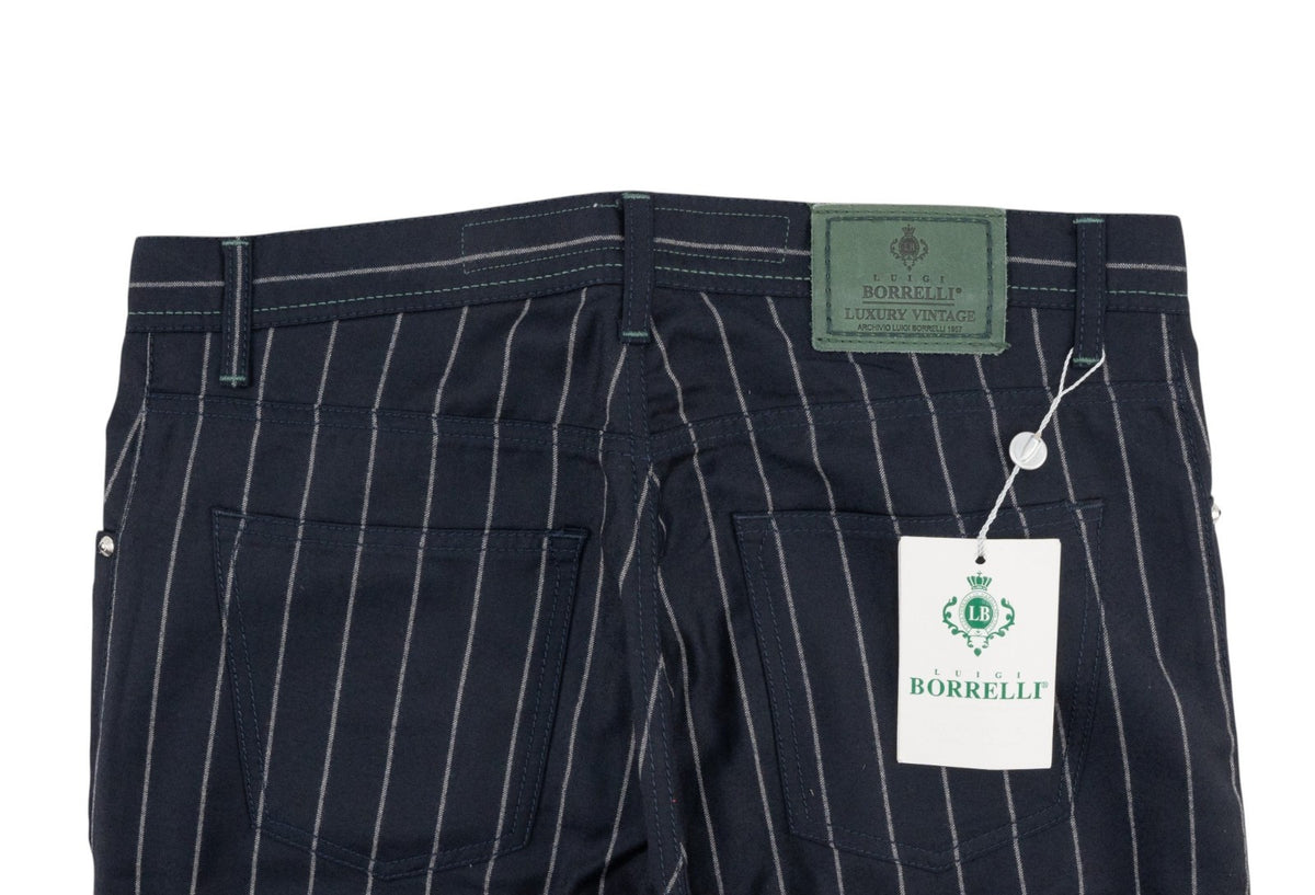 470$ LUIGI BORRELLI NAPOLI Blue Navy Striped 5 Pocket Pant Wool 34 US / 50 EU