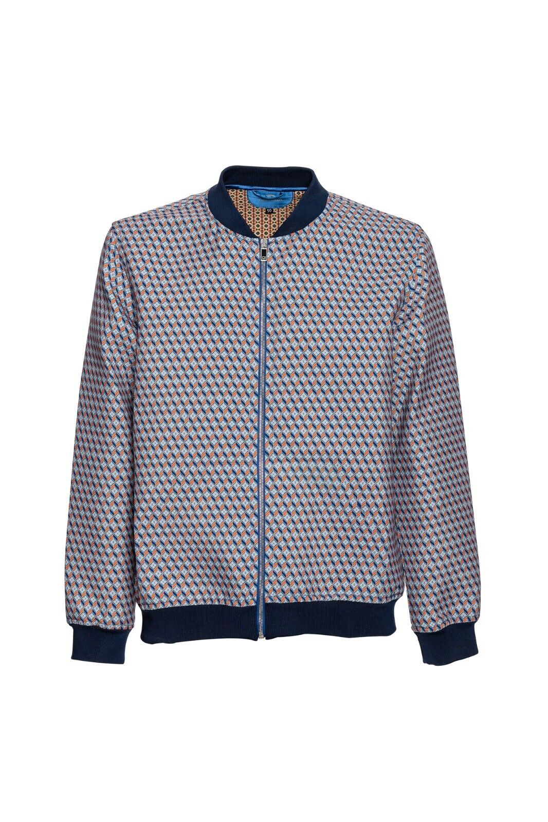 1600$ FABIO CAVIGLIA Bomber Jacket "MEDALLION" Blue / Orange 40 US / 50 EU