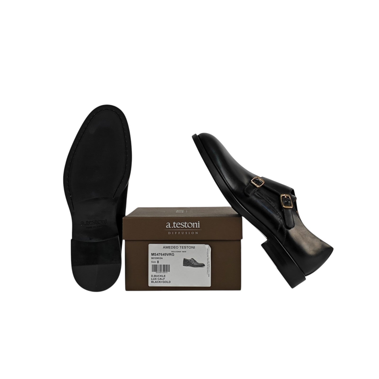 1250$ TESTONI Double Monk Shoes Buckle Black Lux Calf 8 UK / 9 US / 42 IT