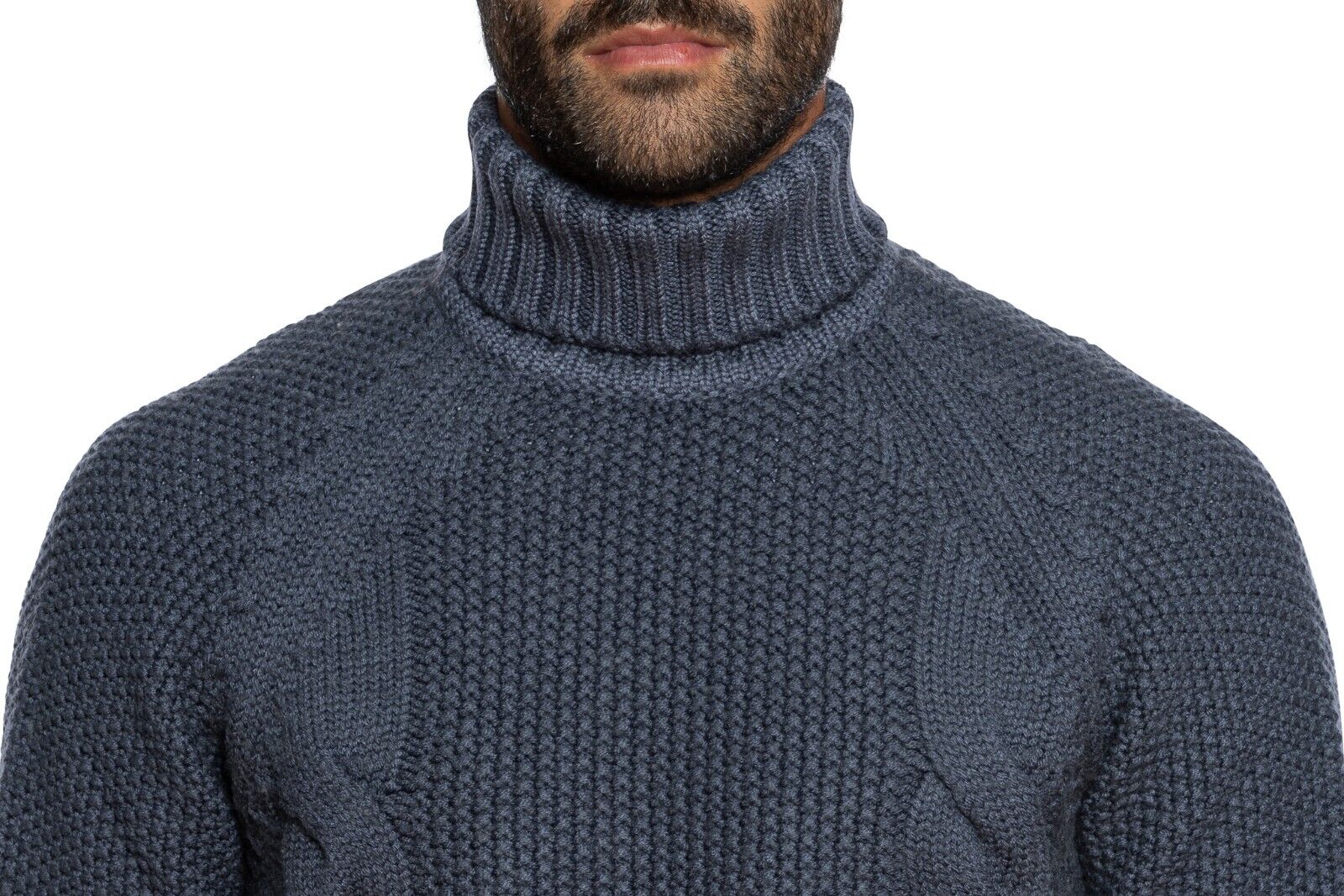 450$ DELLA CIANA CASHMERE Thick Sweater Ribbed Turtleneck Merinos Wool Blue Dyed