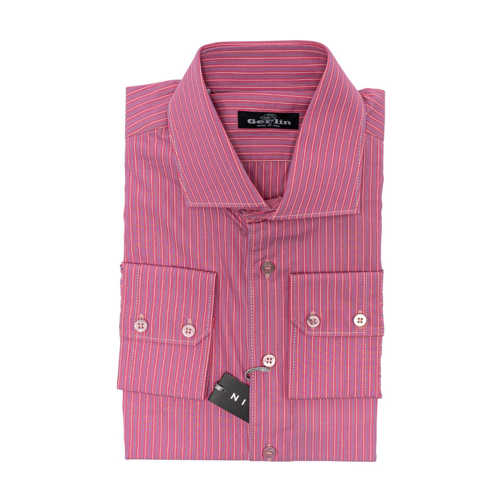 690$ LUXURY GERLIN Shirt Dark Pink "CAPRI TELA" Cotton 16 - 41 7S BIJAN