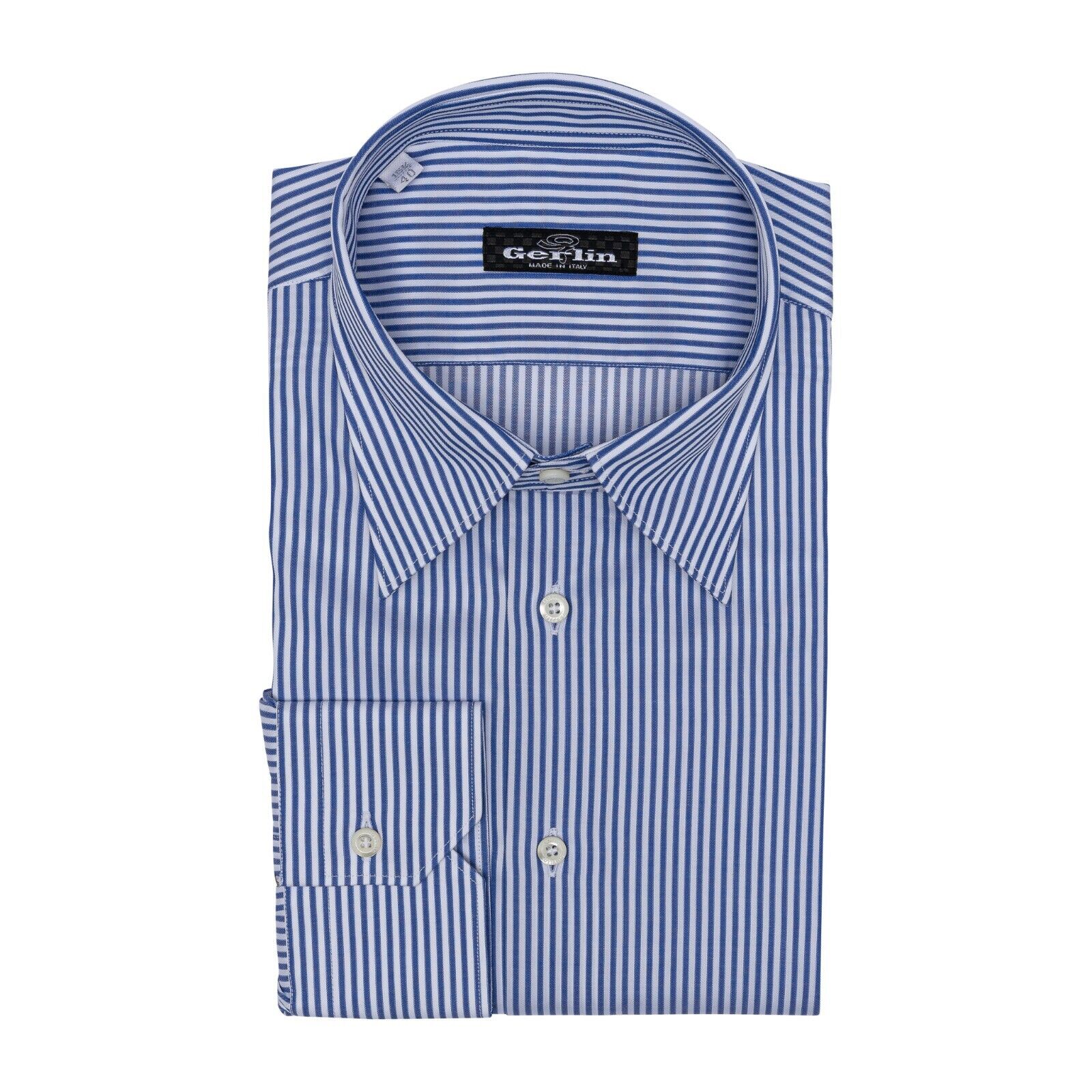 690$ LUXURY GERLIN Shirt Striped Blue Twill Cotton 15.75 - 40 3O ZILLI