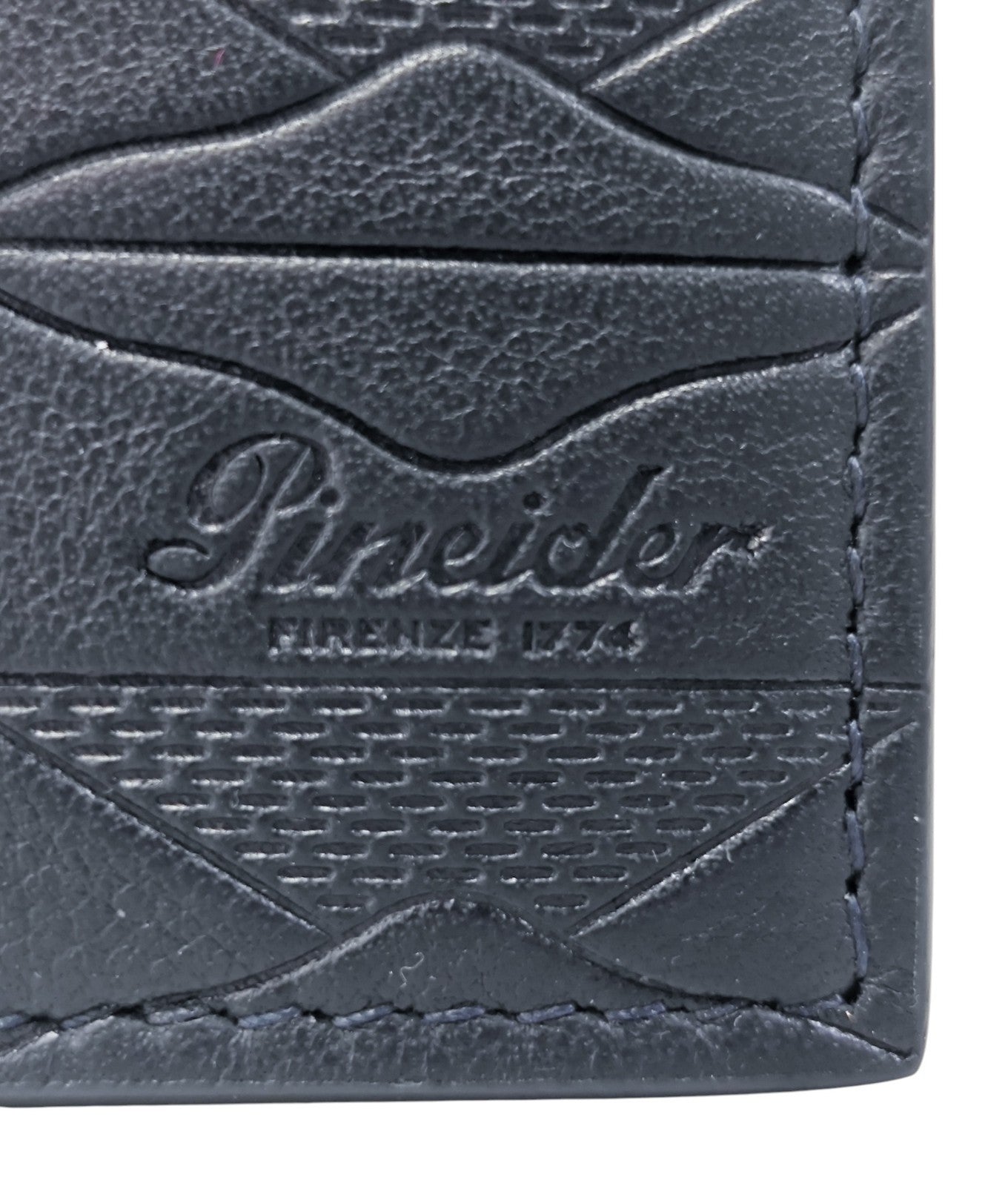 350$ PINEIDER FIRENZE 1774 Embossed Leather Bifold Wallet Blue Navy