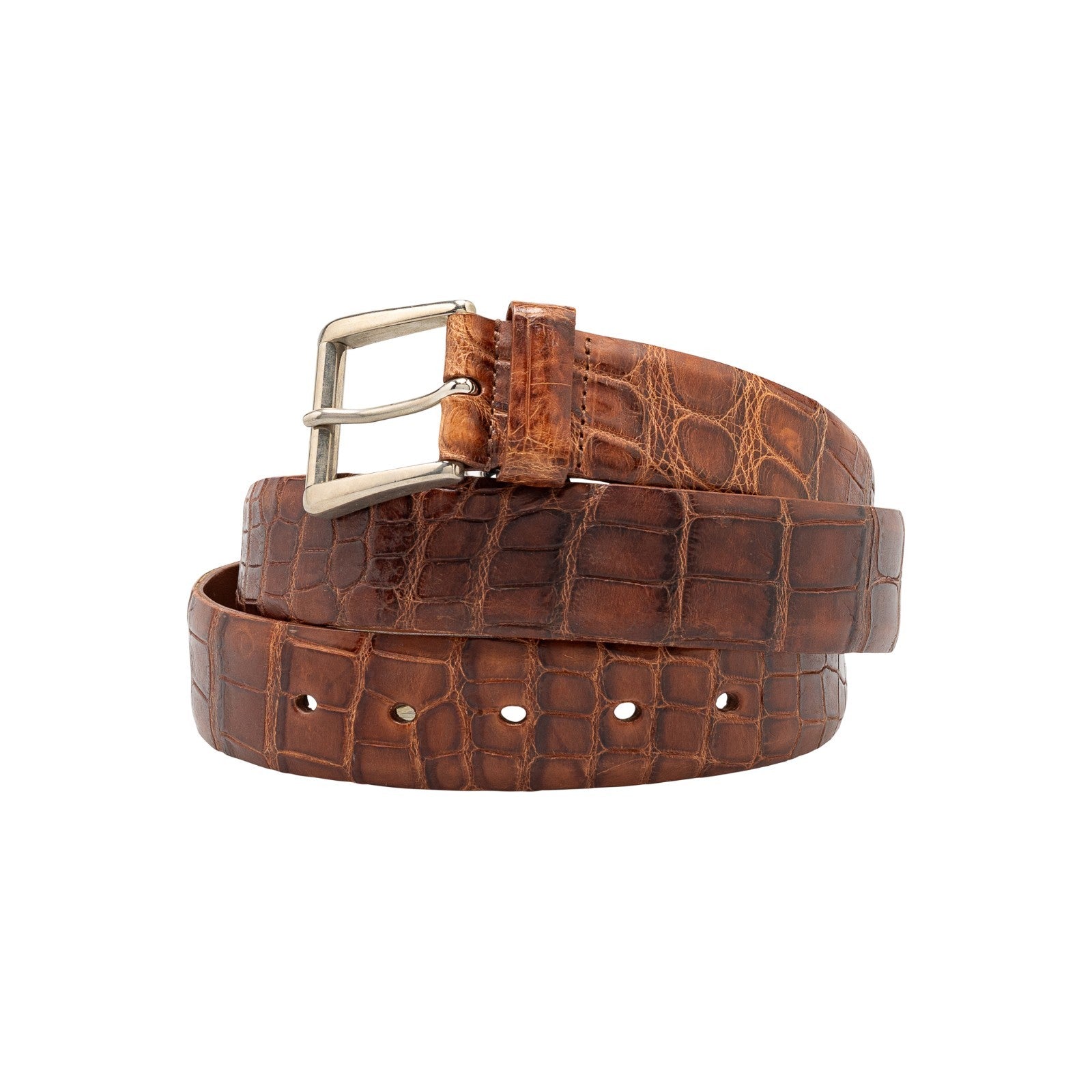 $1250 RUBINACCI NAPOLI Cognac Brown Handmade Belt 100% Real Alligator