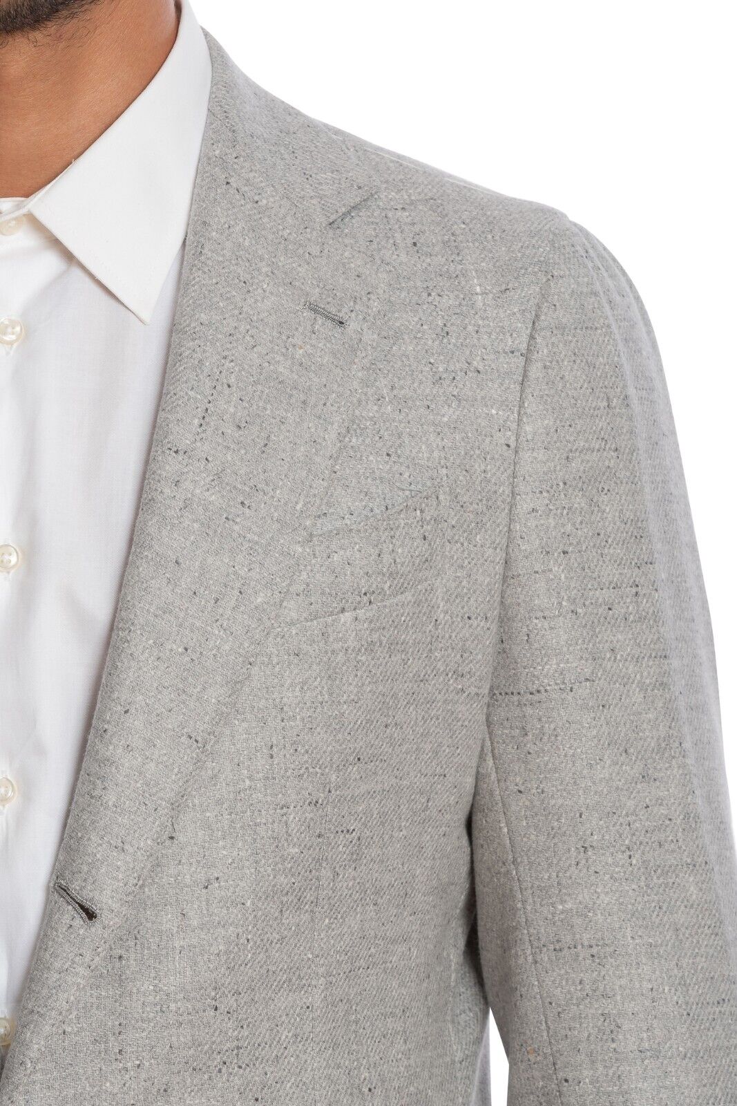 $2050 LUIGI BORRELLI "FIRENZE" Hand-Sewn Light Gray Jacket Donegal Wool