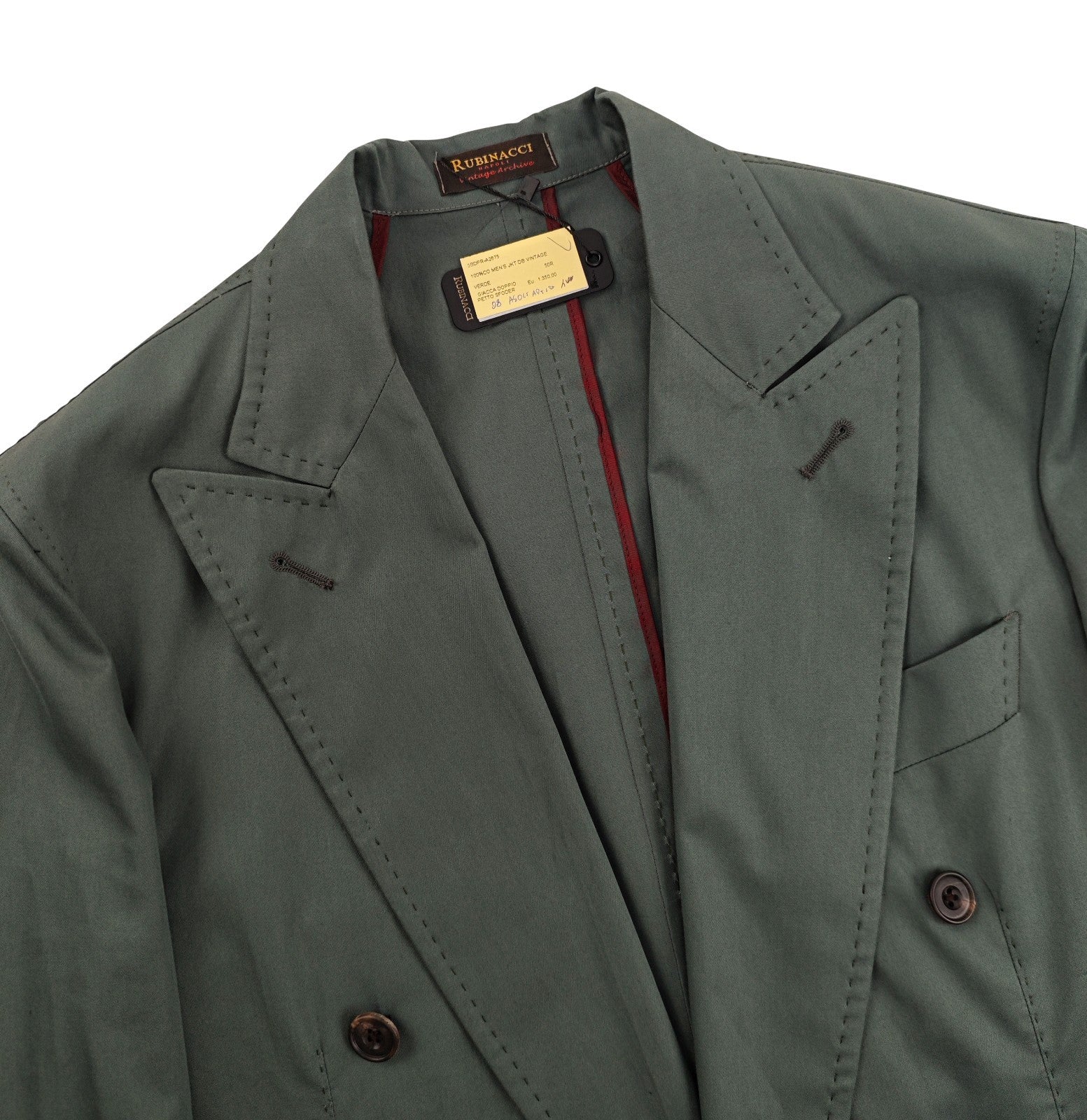 $1690 RUBINACCI NAPOLI Green Off Double Breasted Jacket Cotton