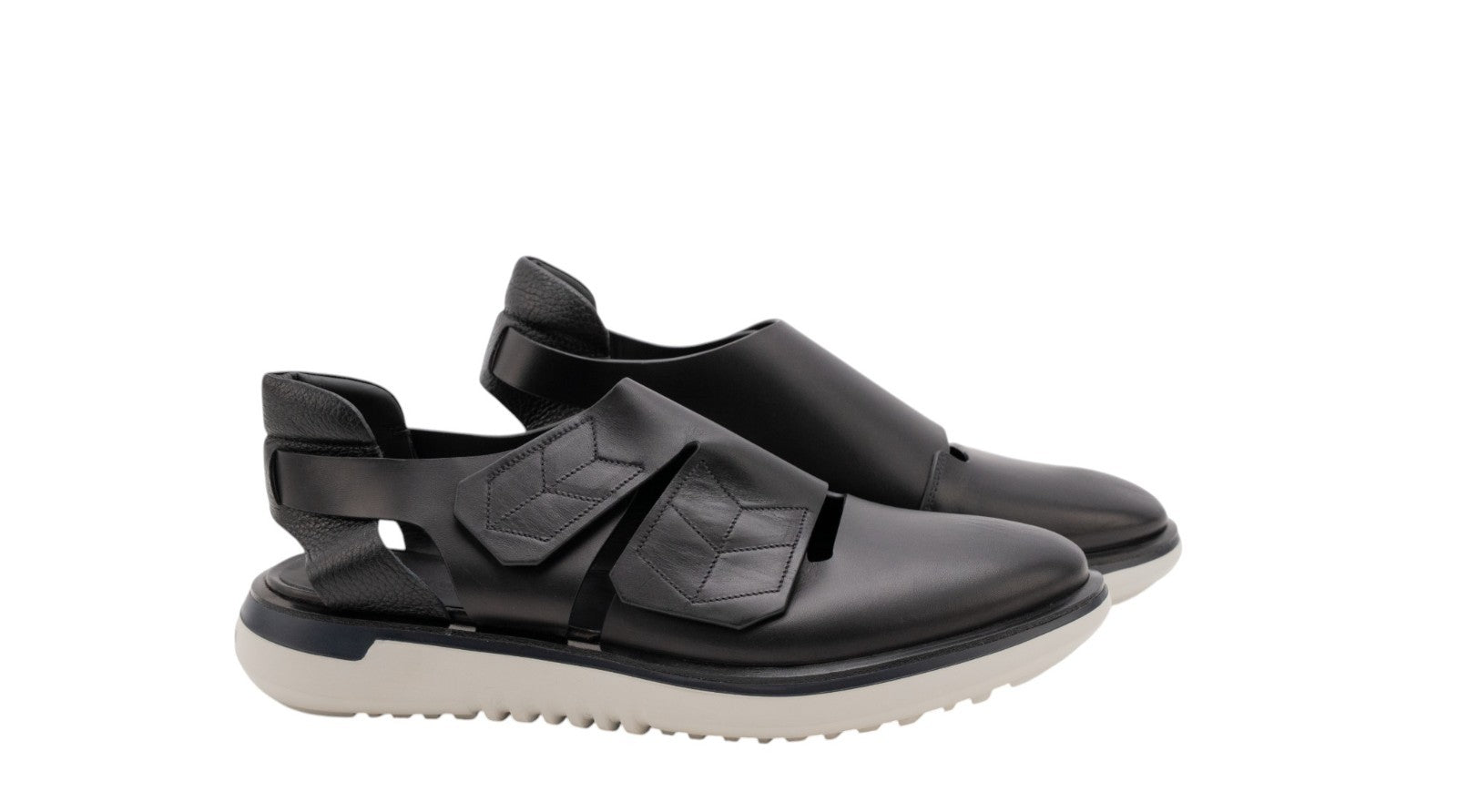 1250$ GIORGIO ARMANI Sandal Sneakers Shoes With Cut-Outs Black Leather