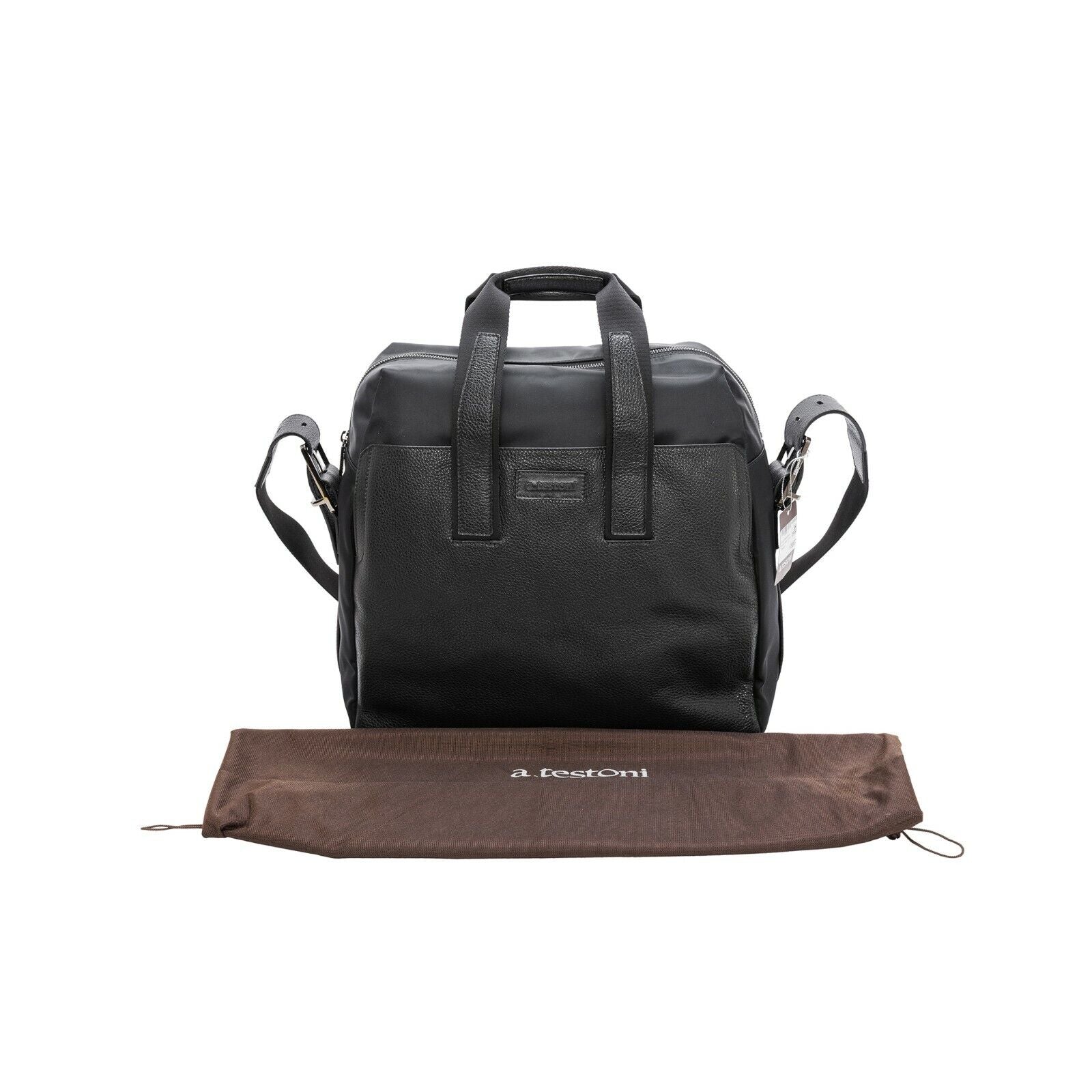 $629 a.Testoni Bologna Pc Case / Backpack Black Karibu Calf + Fabric Luxury