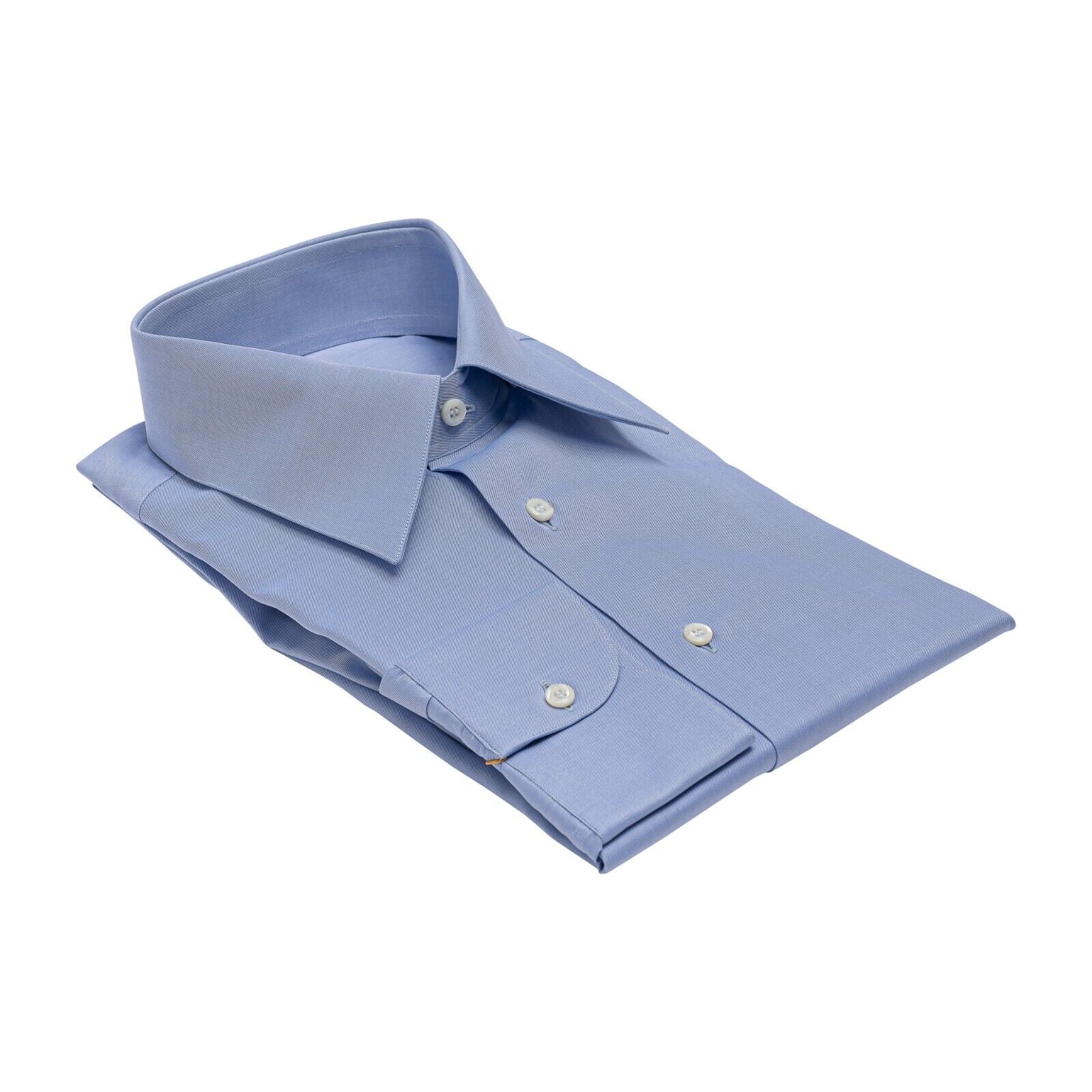 690$ LUXURY GERLIN Shirt Blue Point Collar Fine Cotton 1AH ZILLI