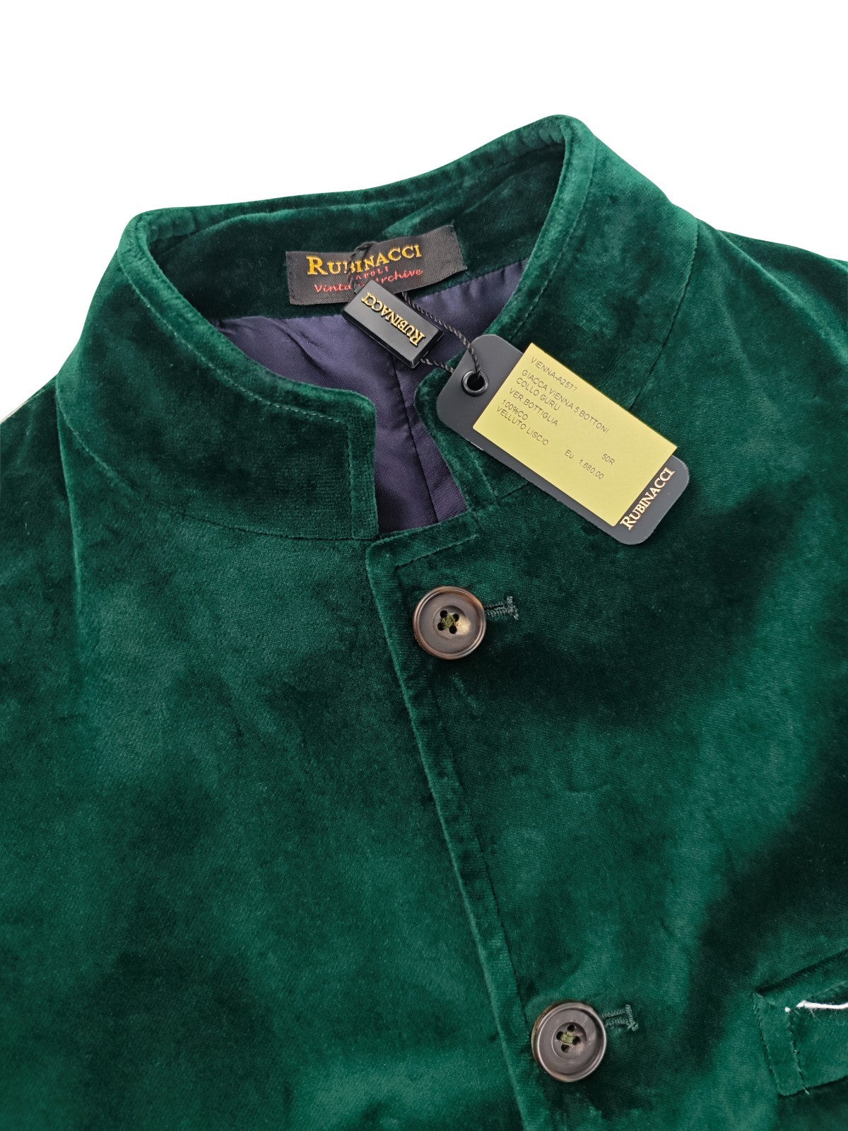 $1960 RUBINACCI NAPOLI "Vienna" Bottle Green 5 Buttons Guru Jacket Velvet Cotton