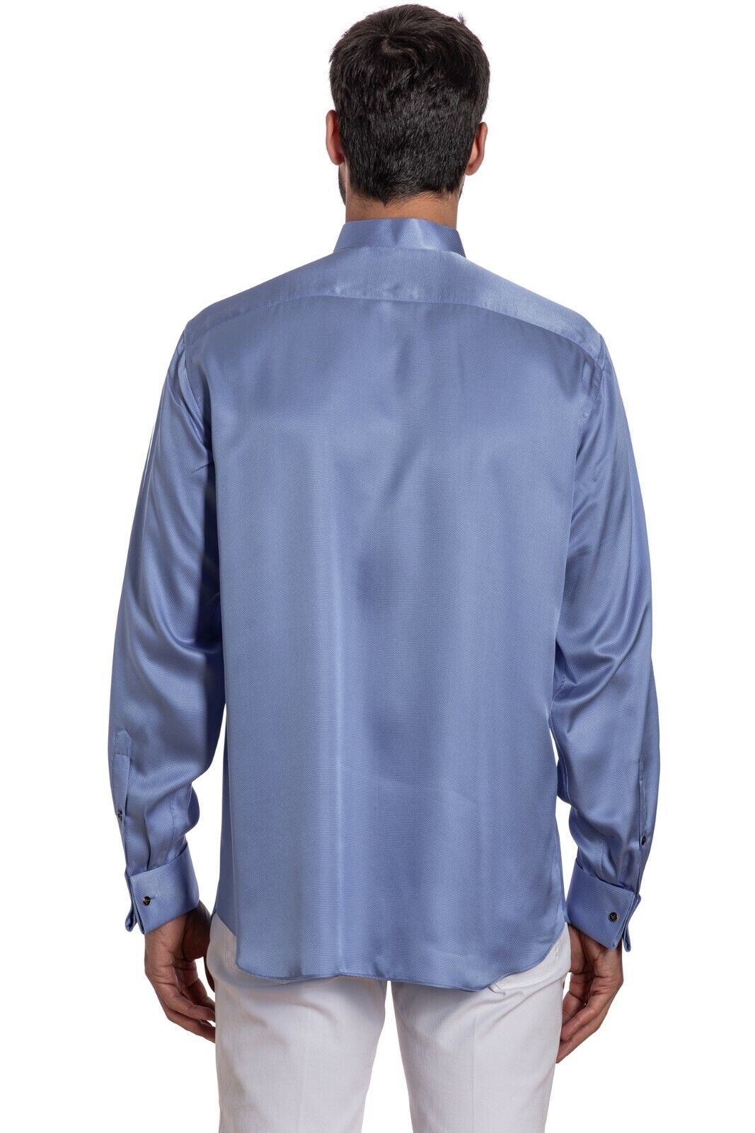 ITALIAN LUXURY 1400$ GERLIN Korean Shirt Light Blue 100% Silk  ZILLI