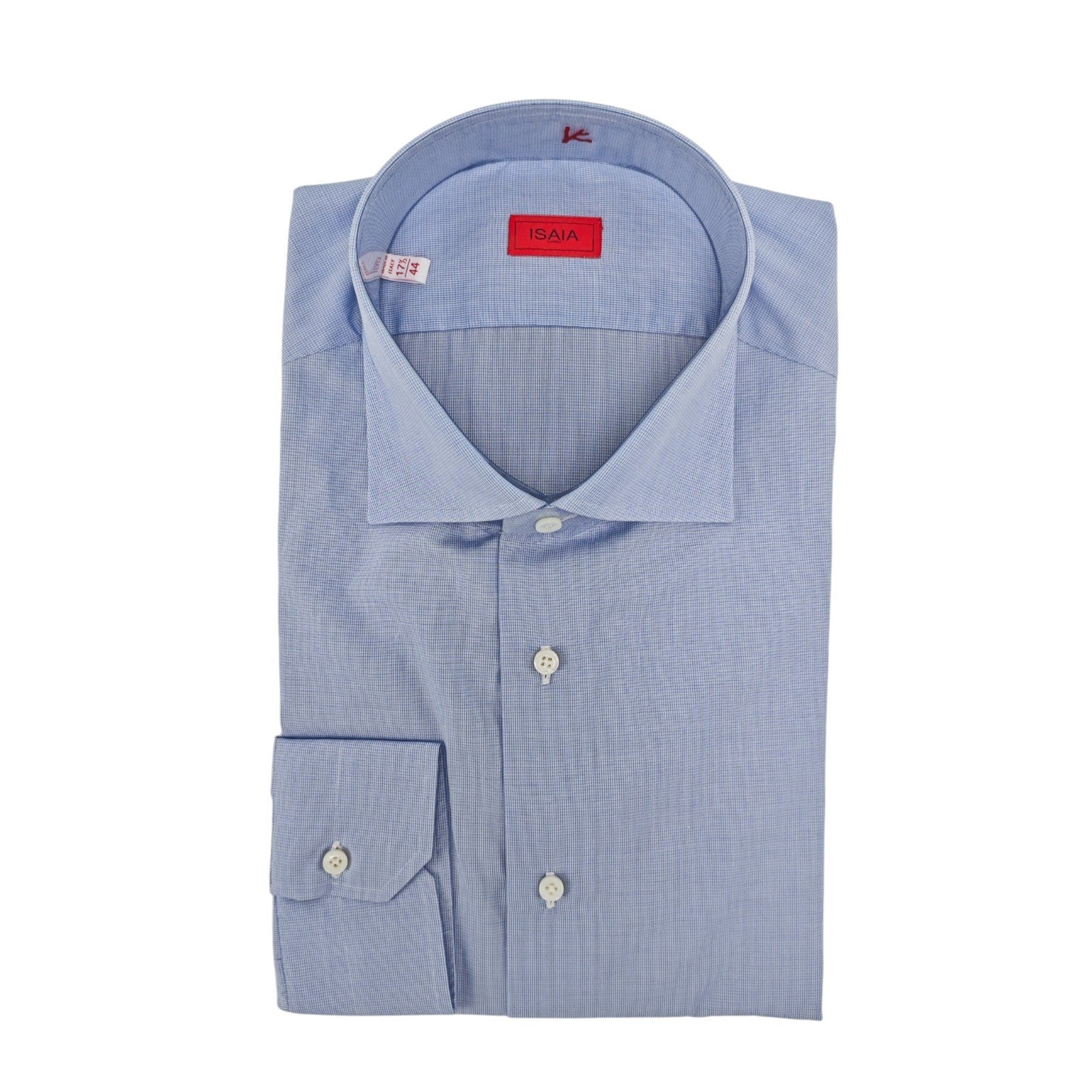 730$ ISAIA NAPOLI "Mix" Blue Dress Shirt Hand-Sewn Checks Lightwheight Cotton