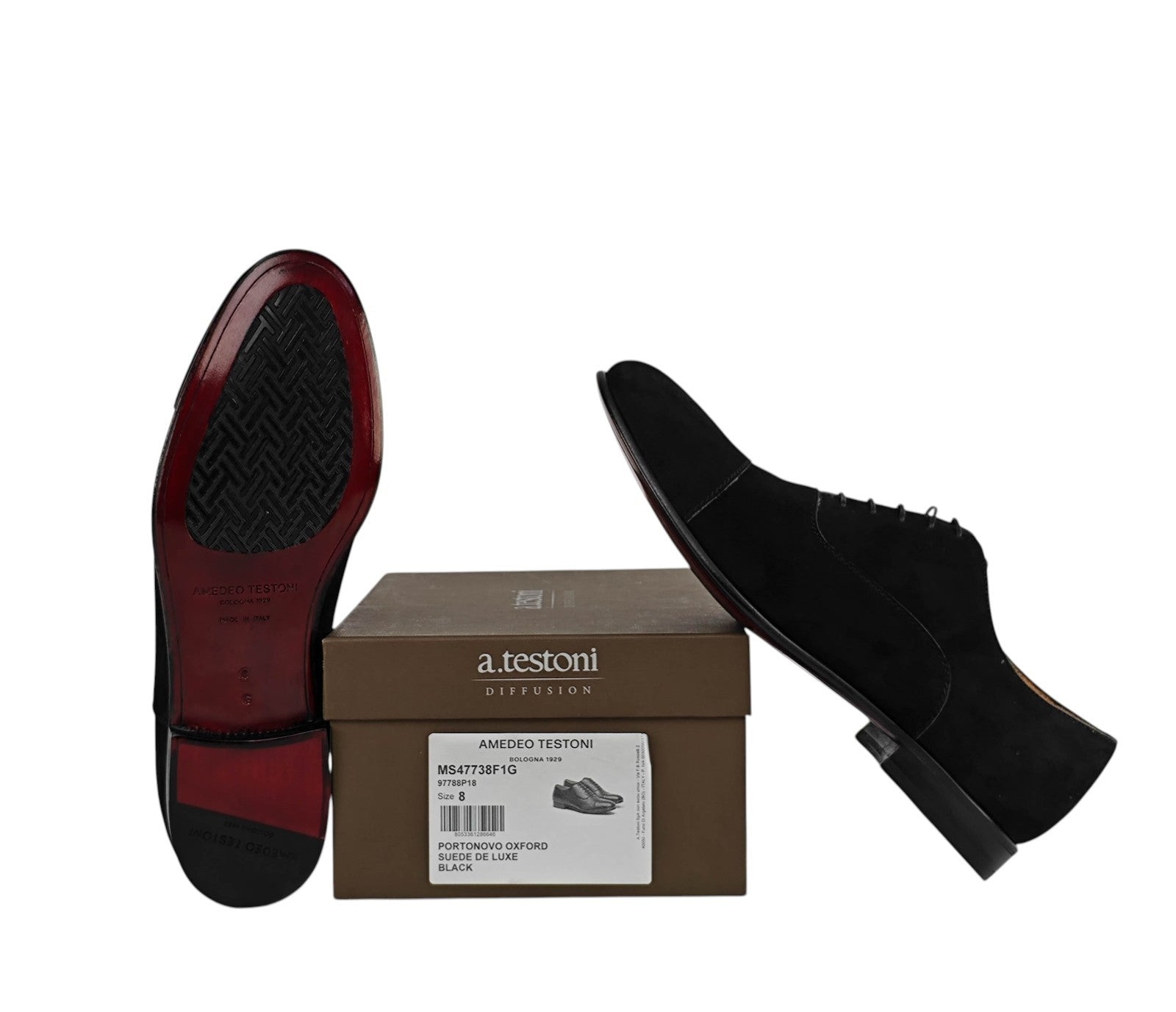 1300$ TESTONI 1929 "Portonovo" Oxford Shoes Black Suede de Luxe 8 UK 9 US 42 IT