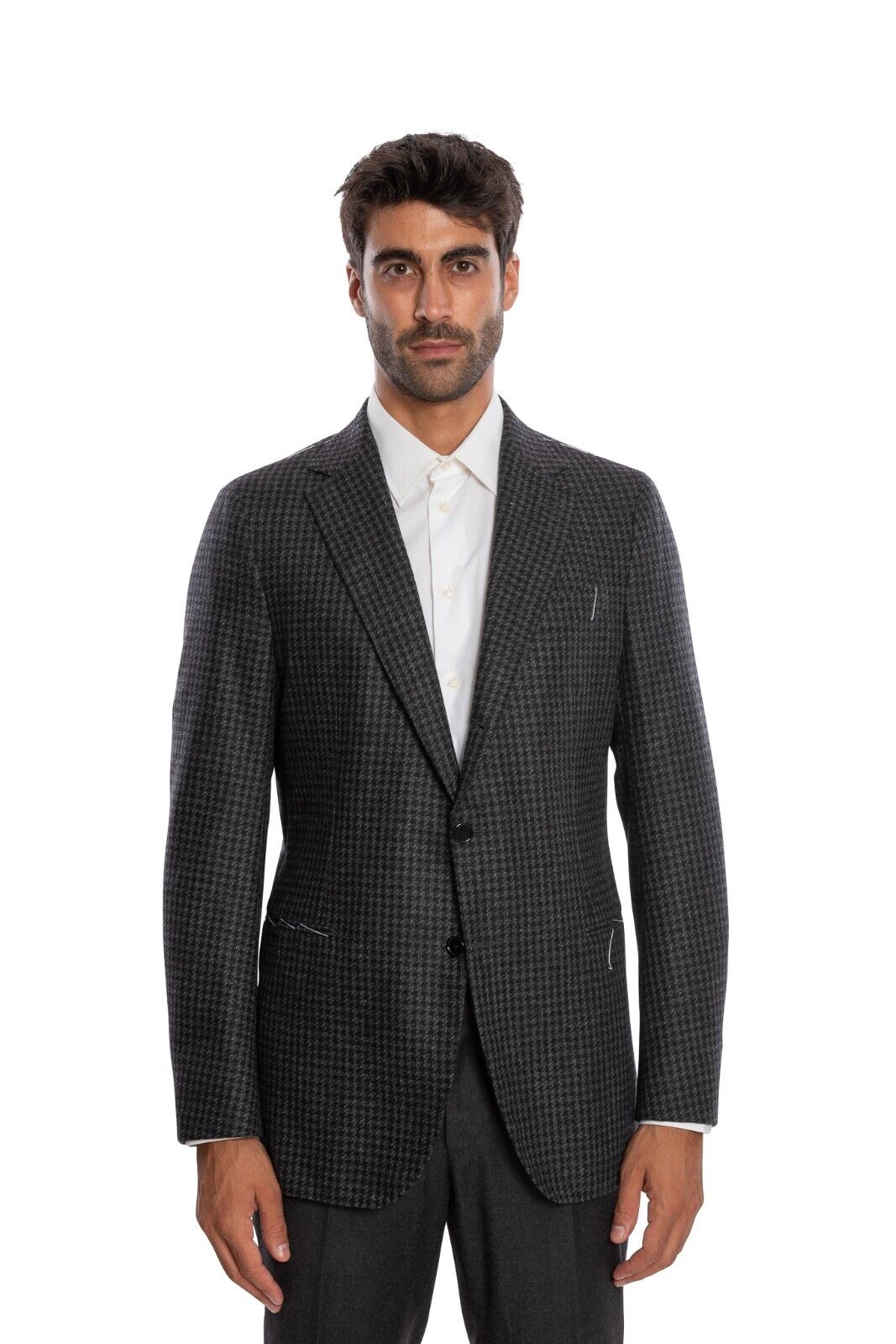 $2200 LUIGI BORRELLI "FIRENZE" Hand-Sewn Gray Jacket Cashmere Mohair Houndstooth