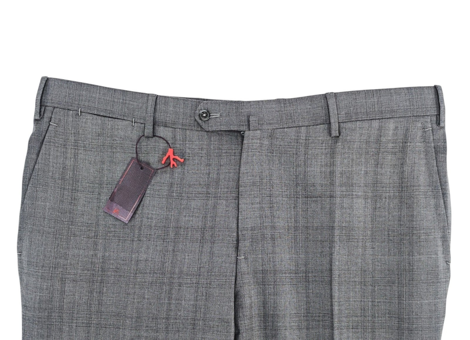 1550$ ISAIA Hand-Sewn Tapered Dress Pant Fine Wool Plaid Gray 36 US / 52 EU 6R