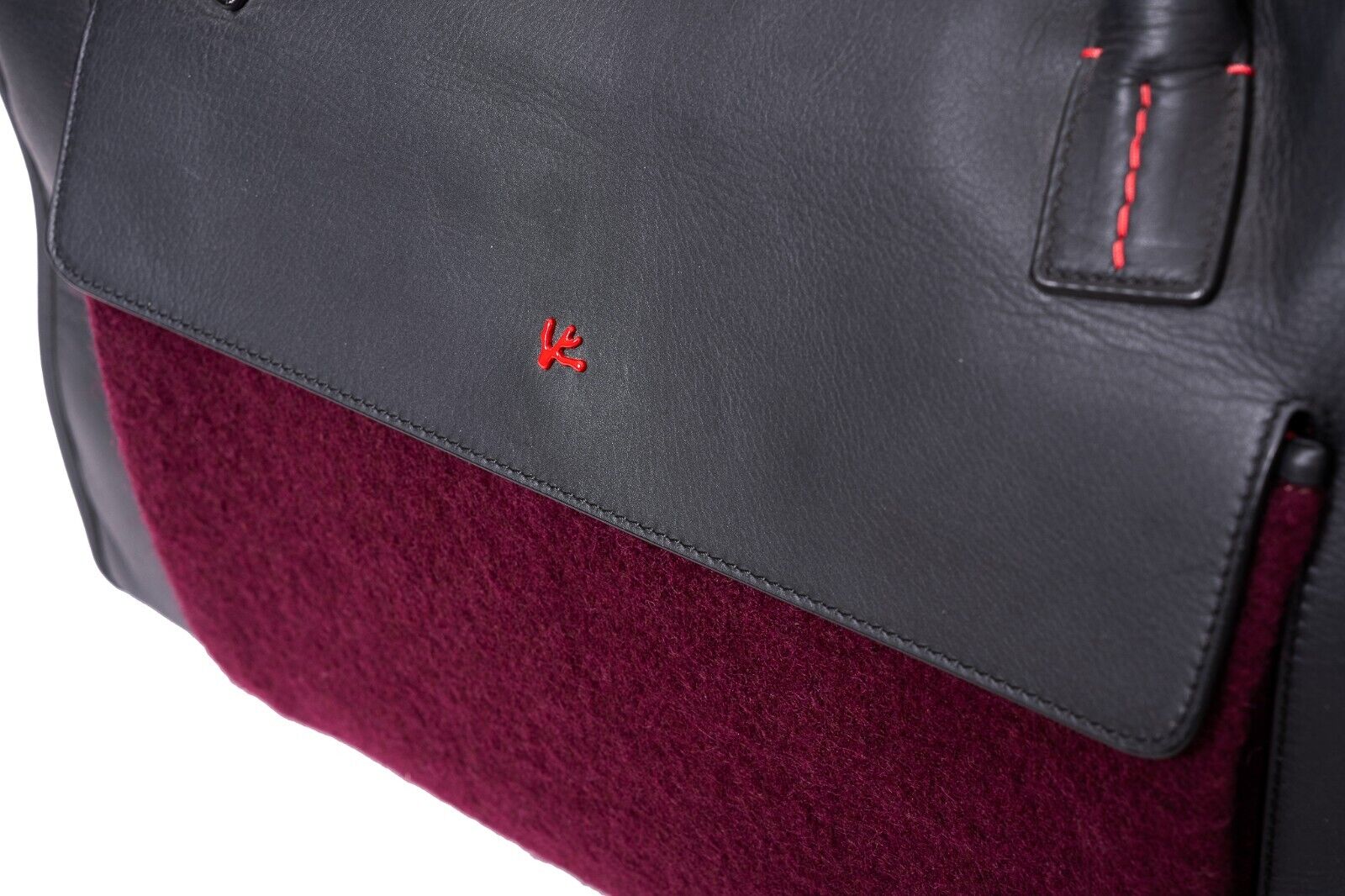 $4500 ISAIA NAPOLI Wine / Gray Large Duffle Bag Travel Weekend Leather / Wool