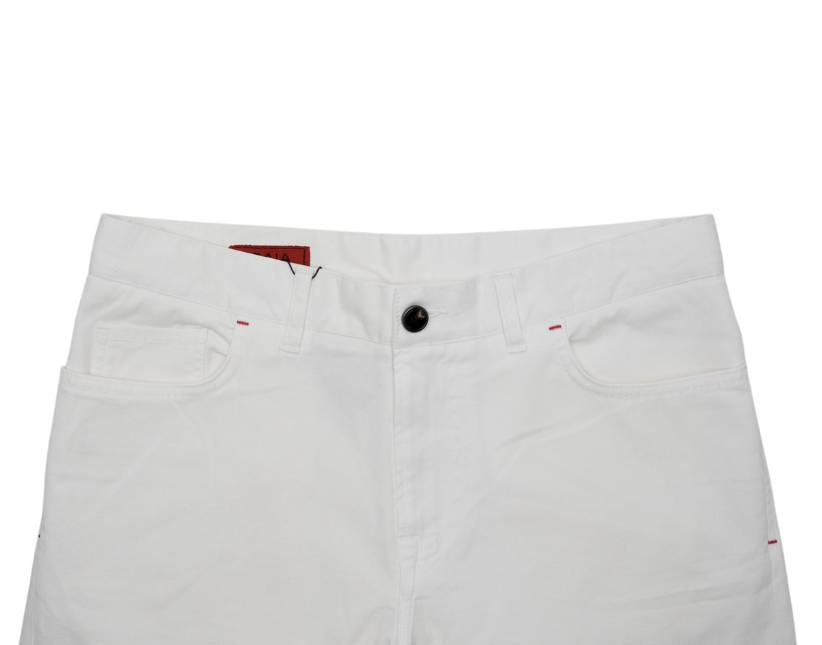 690$ ISAIA NAPOLI White 5 Pockets Denim Jeans Pant Cotton Slim Fit 34 US / 50 EU
