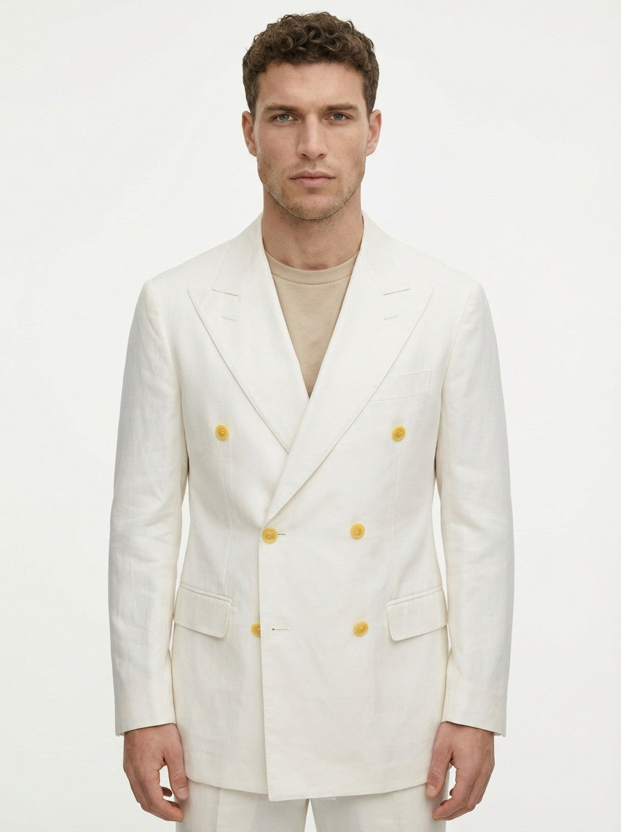 1850$ RAFFAELE CARUSO White Cotton Double Breasted Suit 38 US / 48 IT
