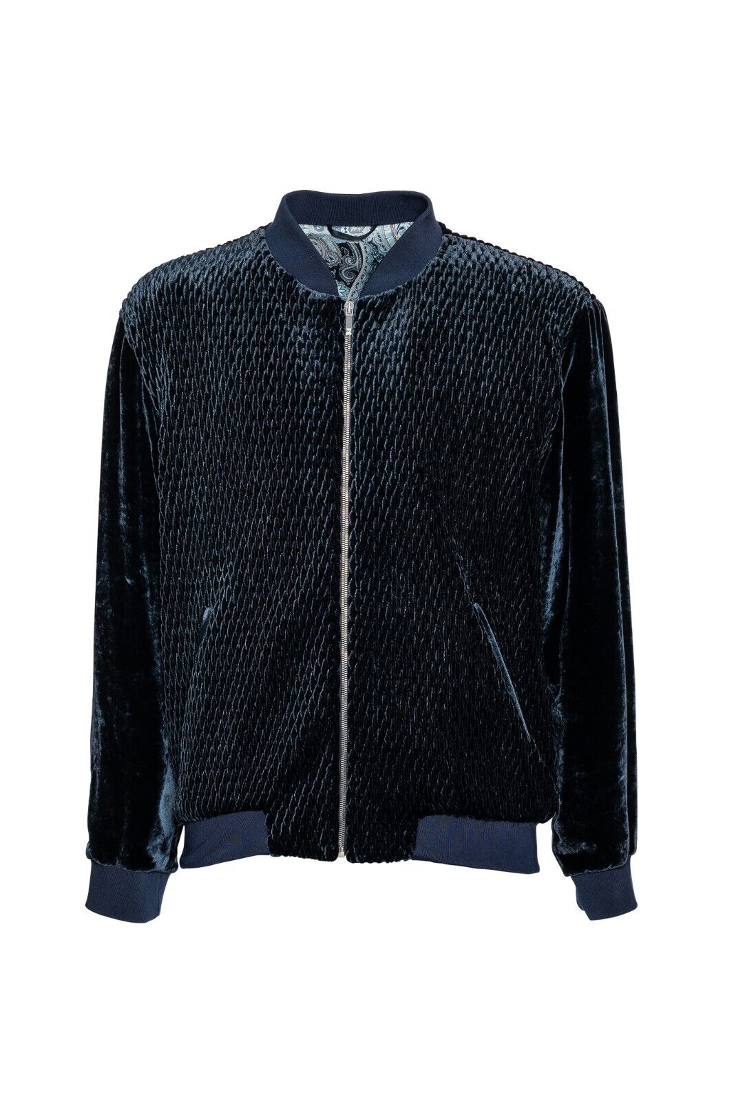 2000$ FABIO CAVIGLIA Bomber Jacket "WOVEN" Blue Corduroy Silk COMO 40 US / 50 EU