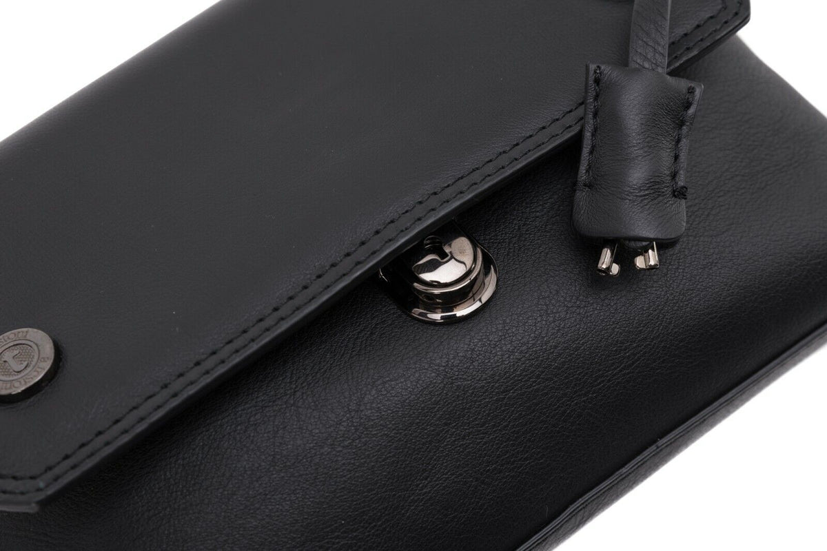 $390 Testoni Bologna Black Easy Calf Hand Clutch Bag Padlock with Keys