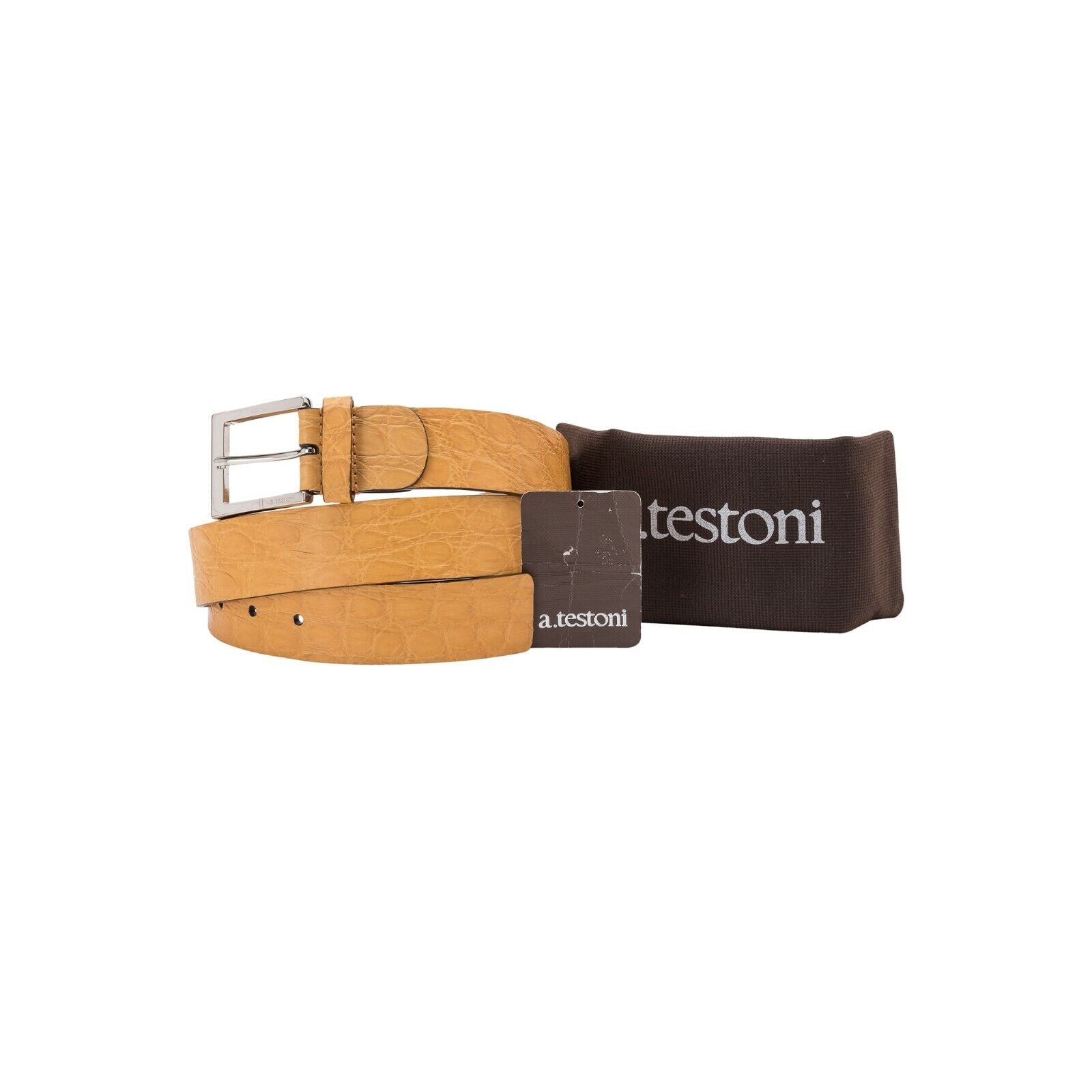 $1780 Testoni Bologna Amber Belt Genuine Crocodile Matt Size 100 ( M )