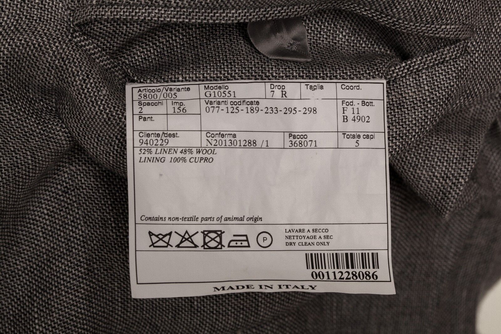 BELVEST Hand Made in Italy Jacket Blazer Wool Linen Solid Gray 46 US / 56 EU 7 R