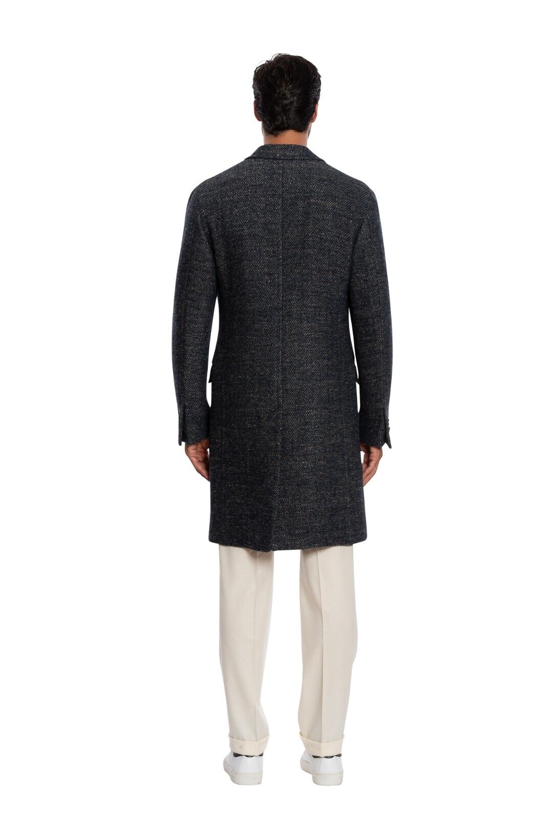 $2150 BOGLIOLI MILANO Single Braested Blue Coat K.Jacket TWEED Wool Herringbone