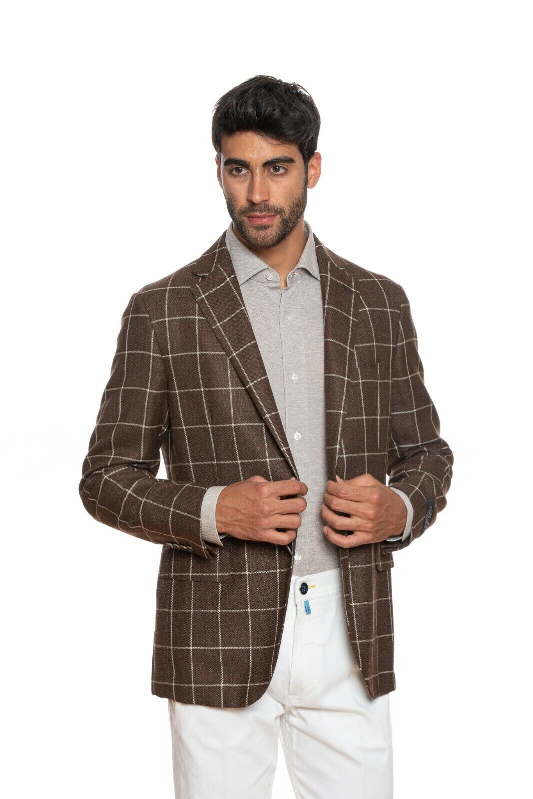 2200$ BELVEST Jacket Brown Checks Wool Silk Linen Drop 7 JACKETINTHEBOX Edition