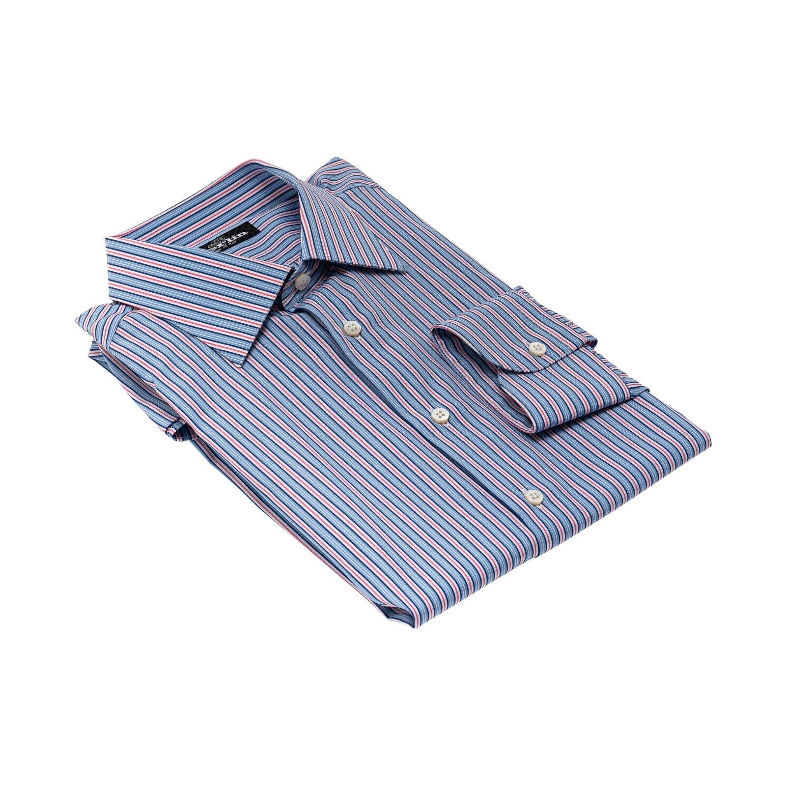 690$ LUXURY GERLIN Shirt Striped Light Blue Cotton 16 - 41 5N BIJAN