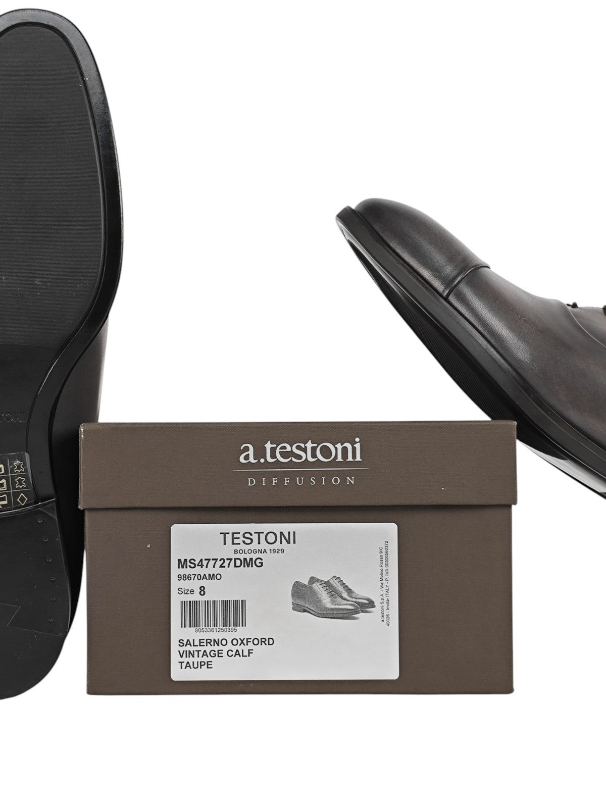 1100$ TESTONI Bologna "Salerno" Oxford Shoes Vintage Calf Taupe 8 UK 9 US 42 IT