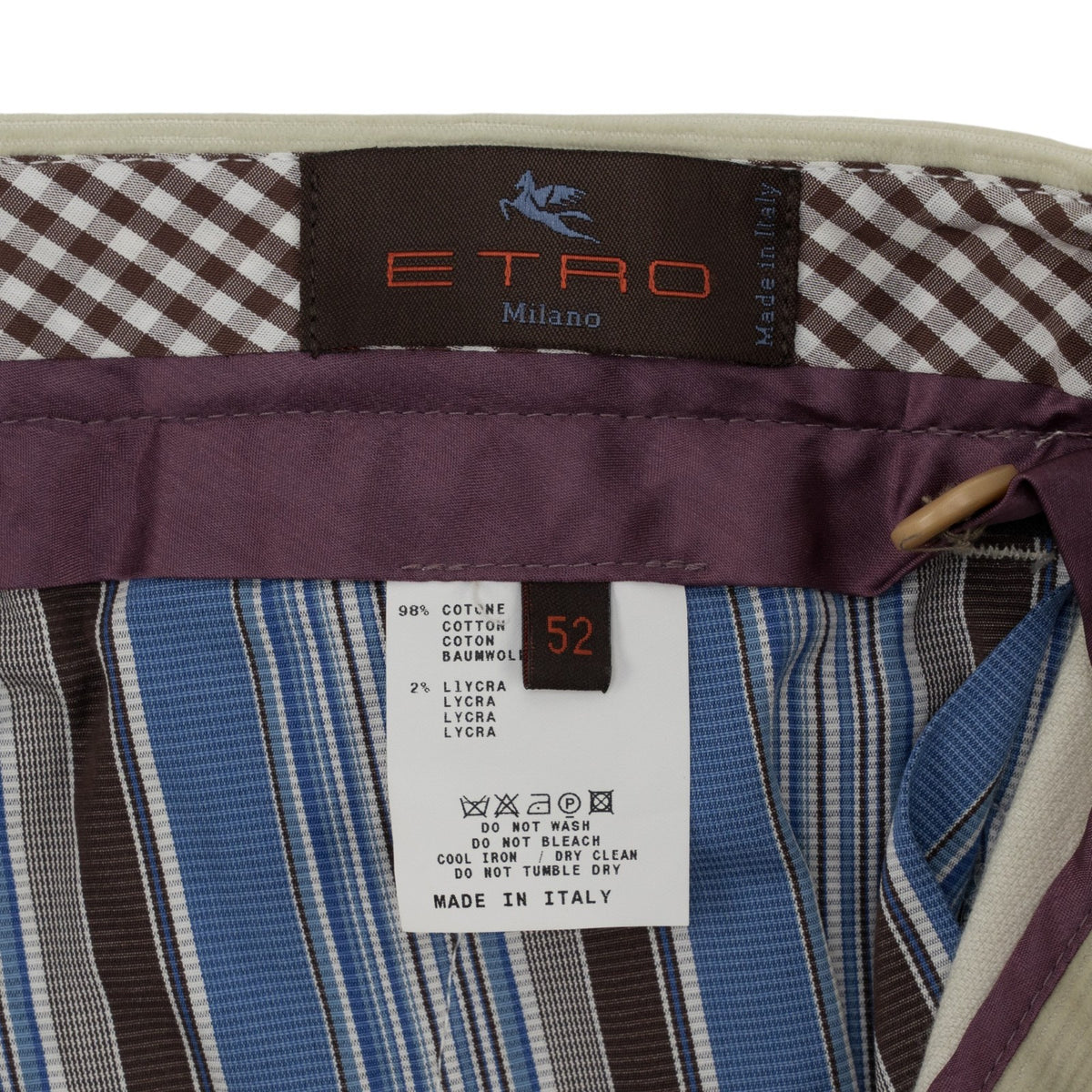 780$ ETRO MILANO Ivory Corduroy Cotton Pant Straight Leg 36 US / 52 EU