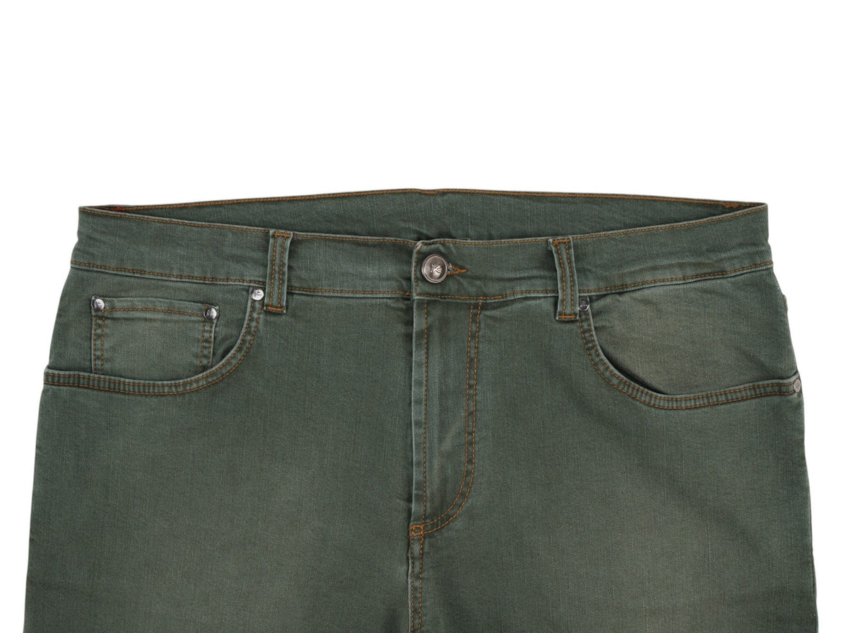 690$ ISAIA NAPOLI Washed Green Denim Jeans 5 Pockets Cotton Slim 40 US / 56 IT