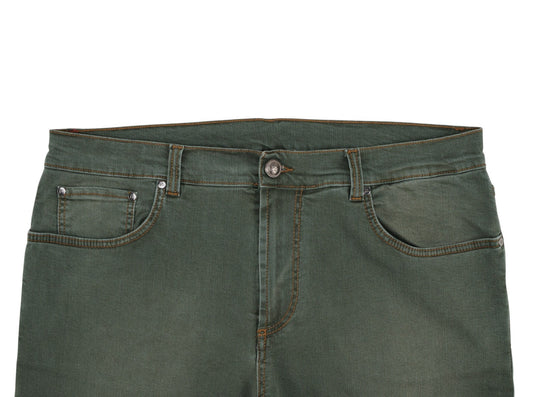 690$ ISAIA NAPOLI Washed Green Denim Jeans 5 Pockets Cotton Slim 40 US / 56 IT