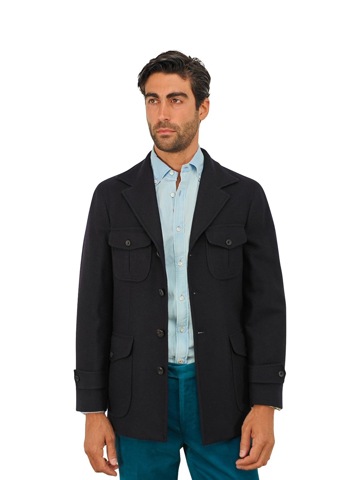 $2200 RUBINACCI NAPOLI "Giorgio" Blue Navy Sahariana Jacket 100% Cashmere