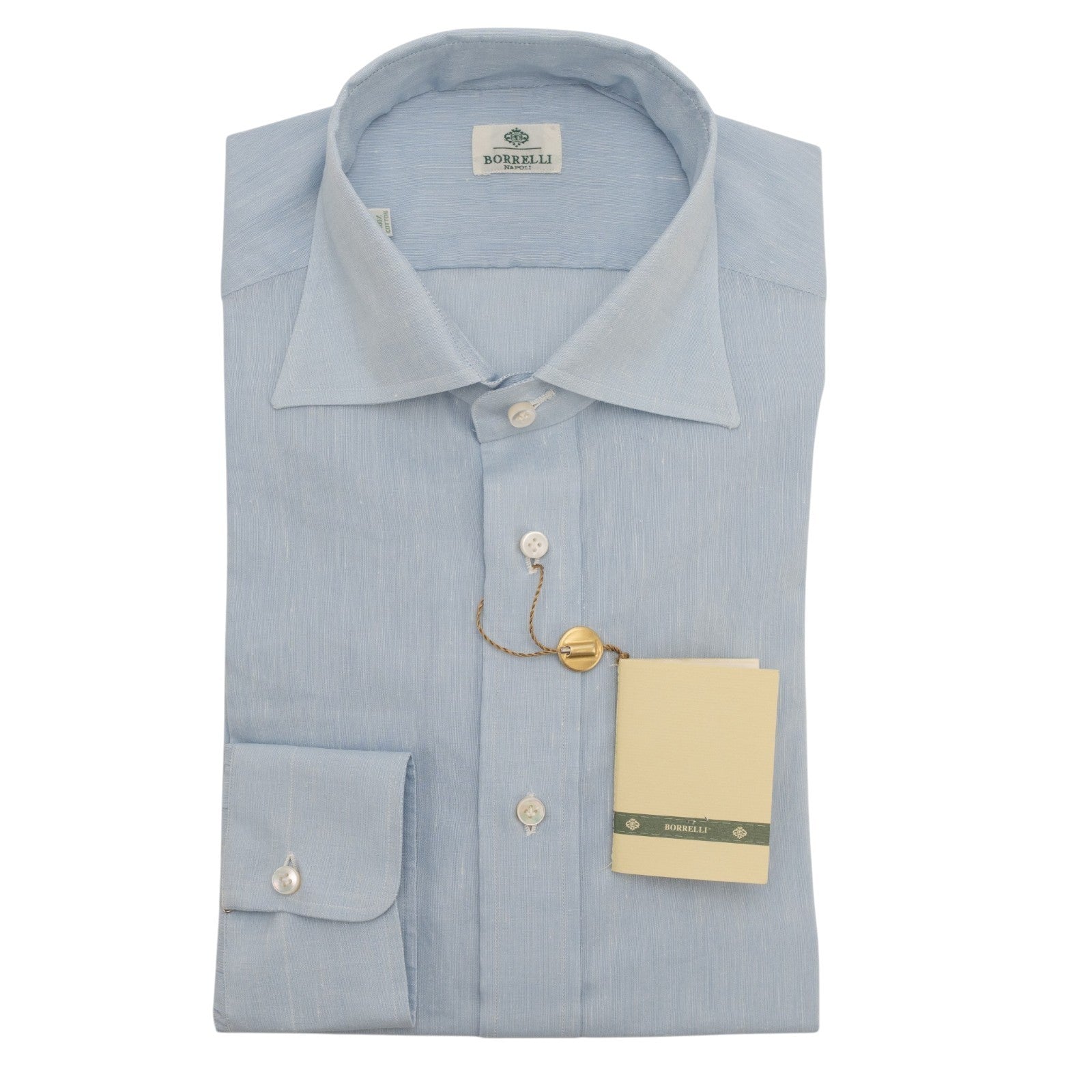450$ LUIGI BORRELLI Dress Shirt Light Blue 8 Hand Steps Cotton 15.75 - 40