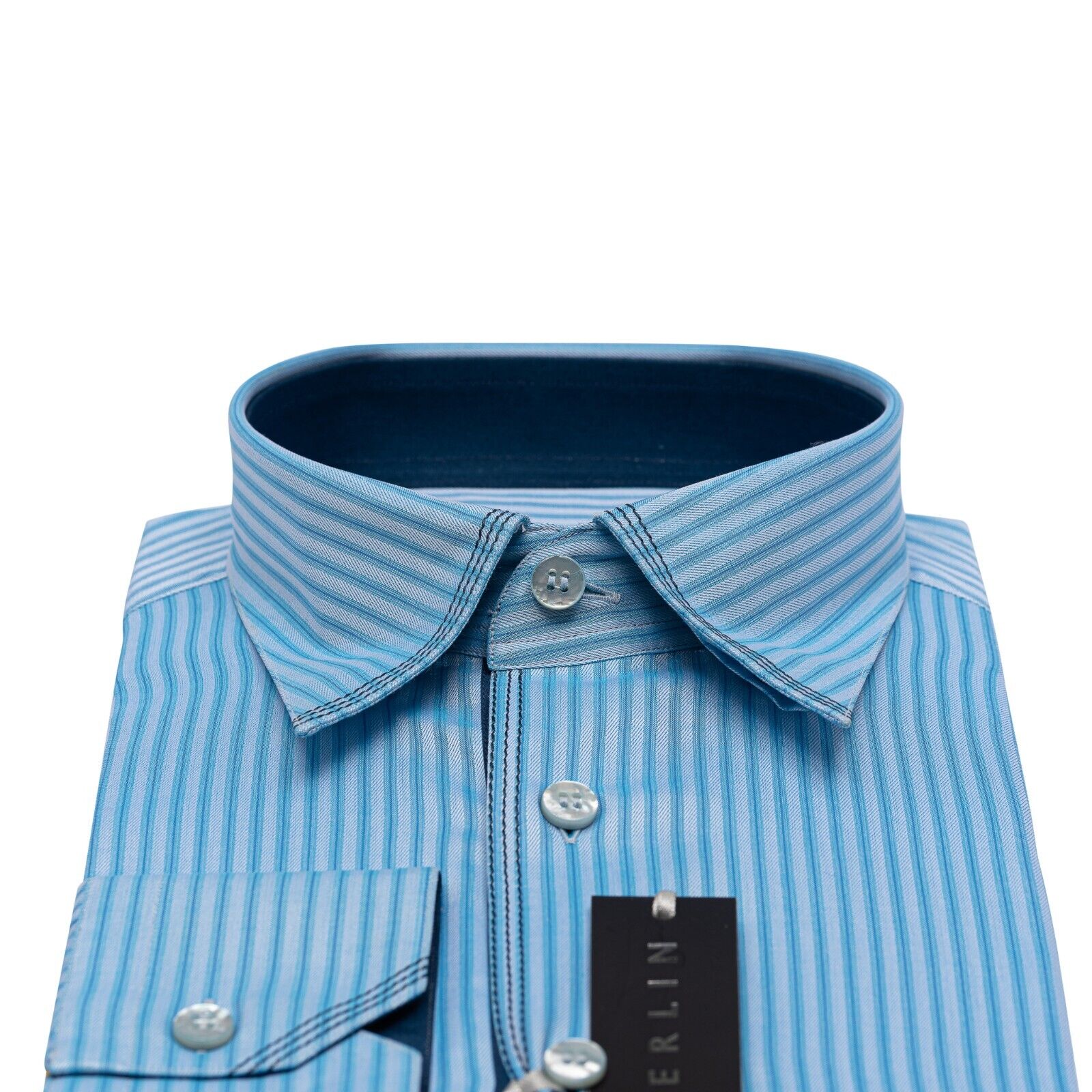 690$ LUXURY GERLIN Shirt Striped Blue ALUMO Cotton 16 - 41 3T ZILLI