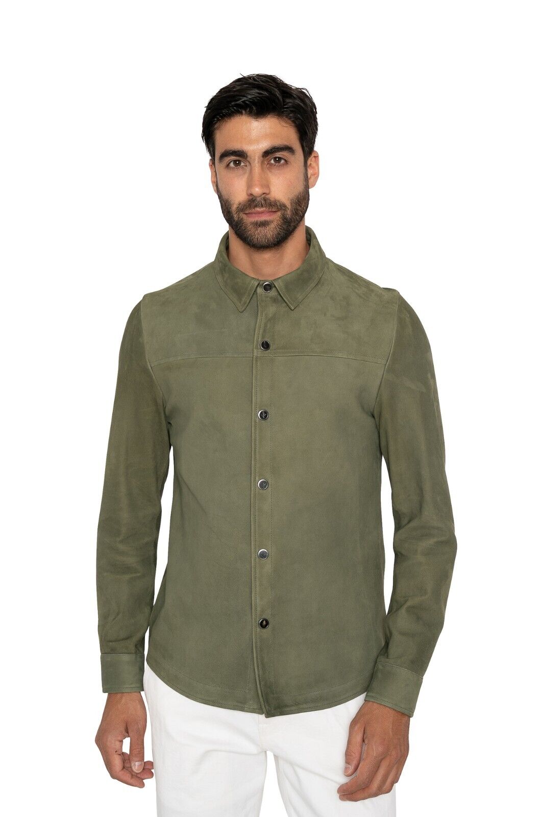 4200$ ISAIA NAPOLI Green Overshirt Jacket Leather Suede Lambskin 38 US / 48 EU