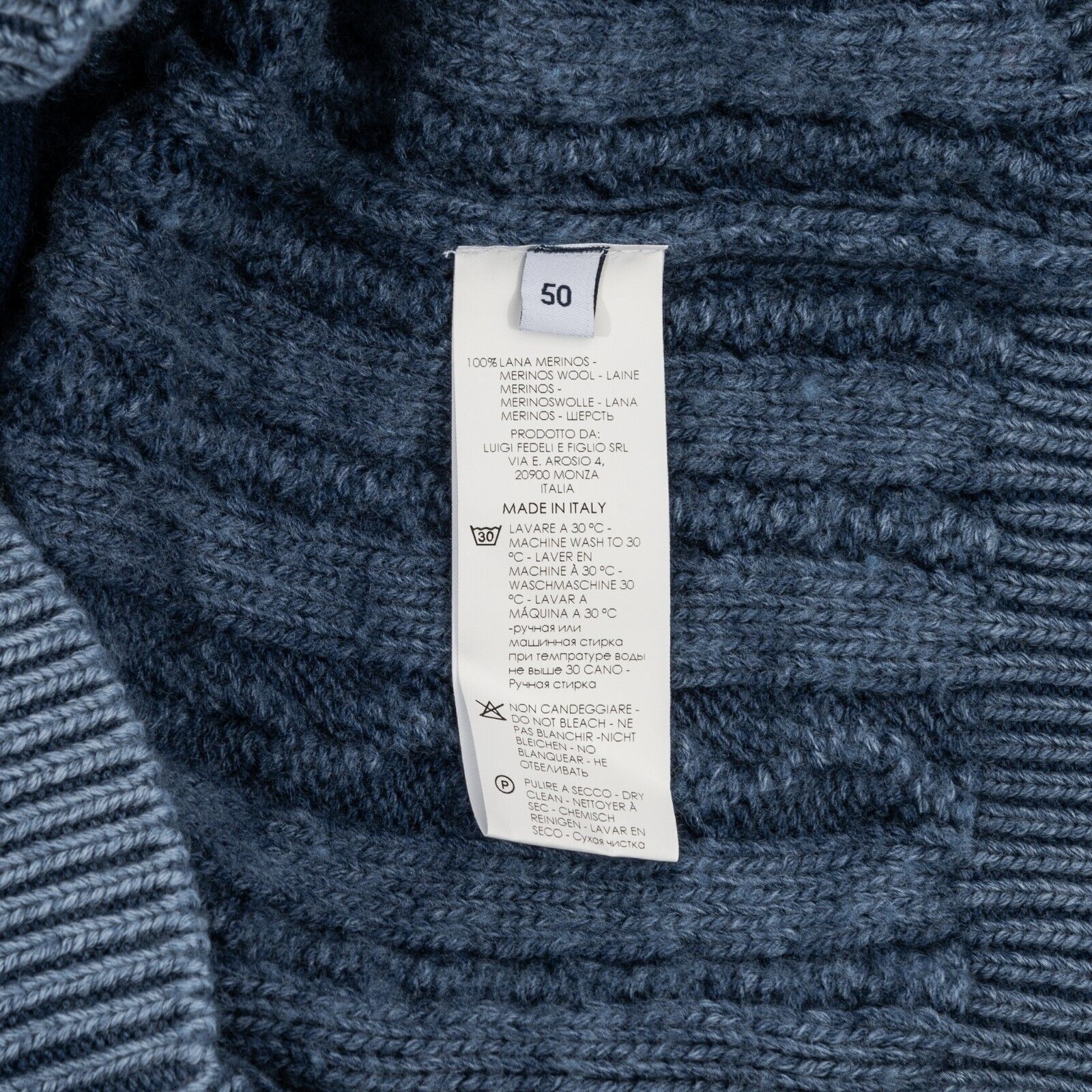 $1400 FEDELI CASHMERE Blue Cardigan Thick Merinos Wool Shawl Collar 40 US 50 EU