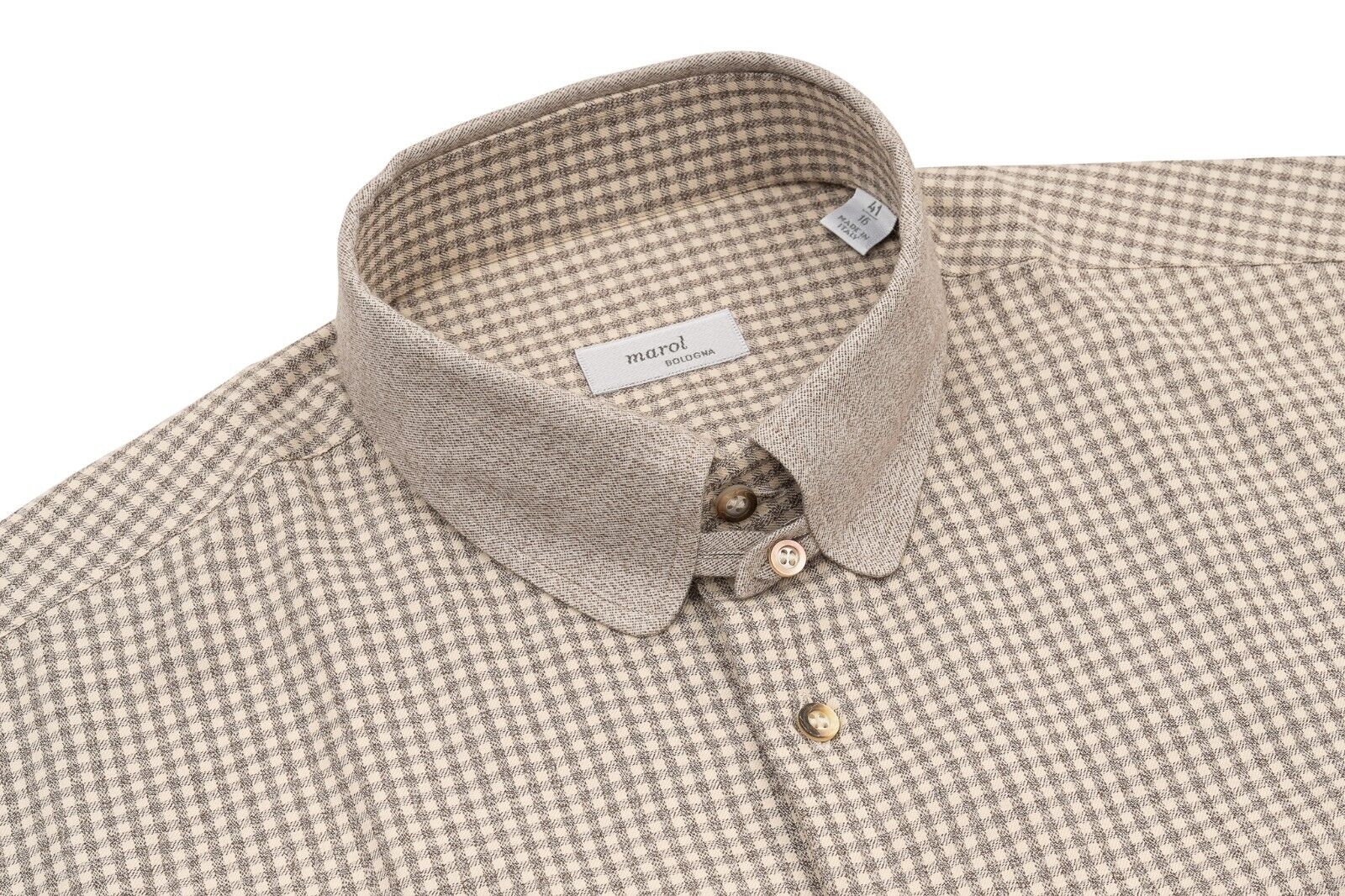 1400$ LUXURY MAROL BOLOGNA Checks Shirt Beige LORO PIANA Cotton 16 - 41