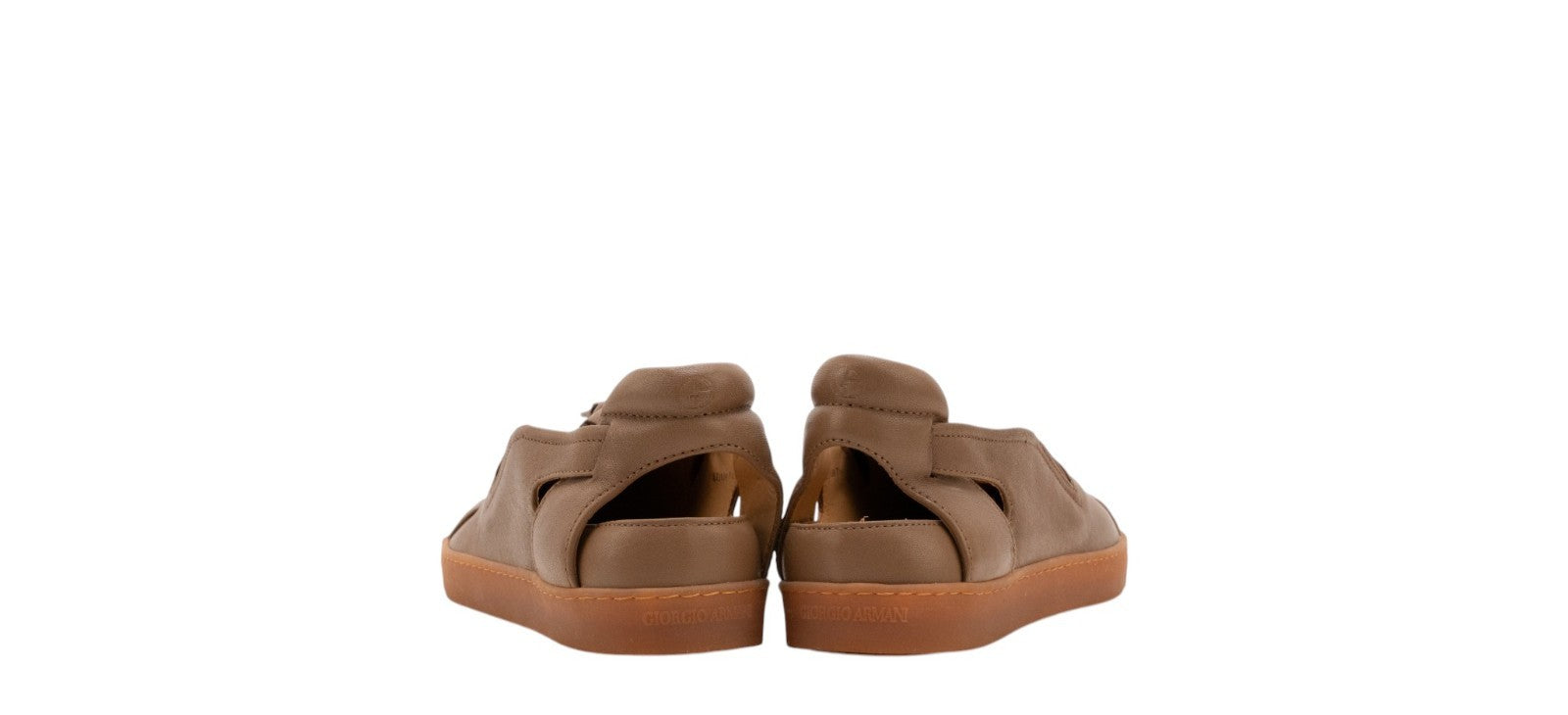 1450$ GIORGIO ARMANI Runway Sandal Zip Shoes With Cut-Outs Light Brown Leather